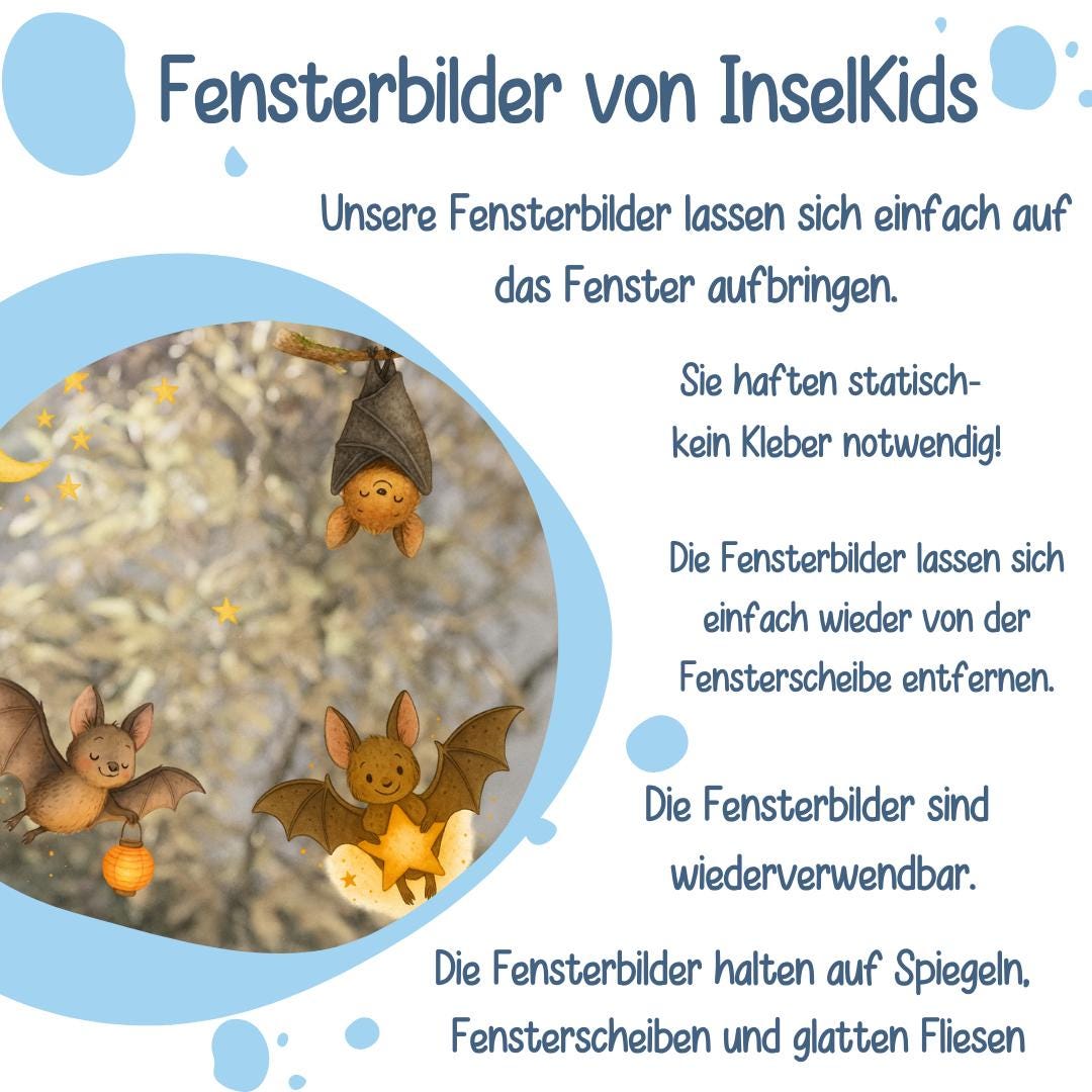 Fensterbild Fledermaus – Herbstdeko & Halloween Fensterdeko – statisch haftend, ablösbar und wiederverwendbar – 