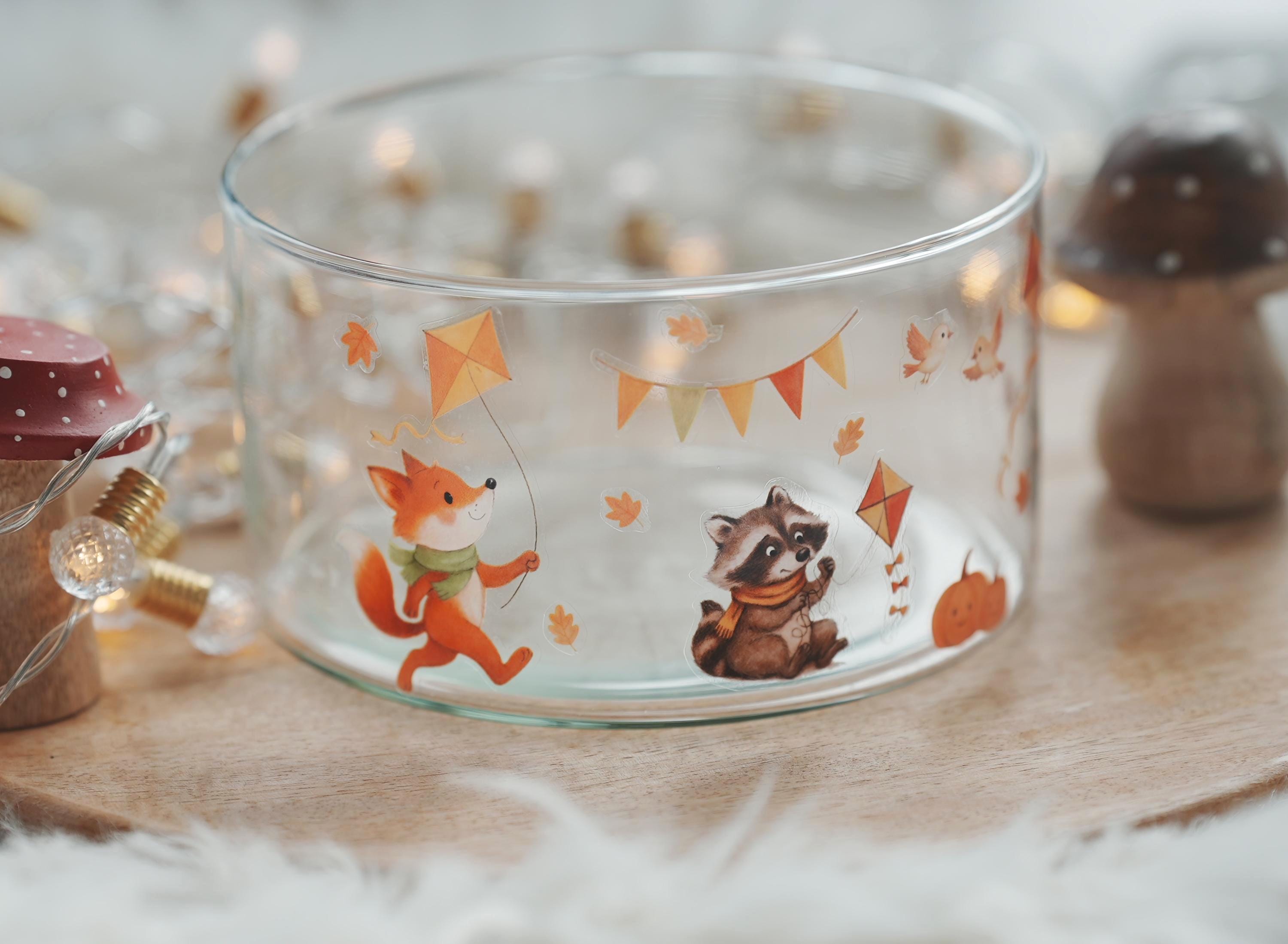 Sticker Herbstdeko Waldtiere – Aufkleber für Kerzengläser und Vasen – wasserfest & wiederverwendbar – DIY Herbst Sticker Set – Stickers