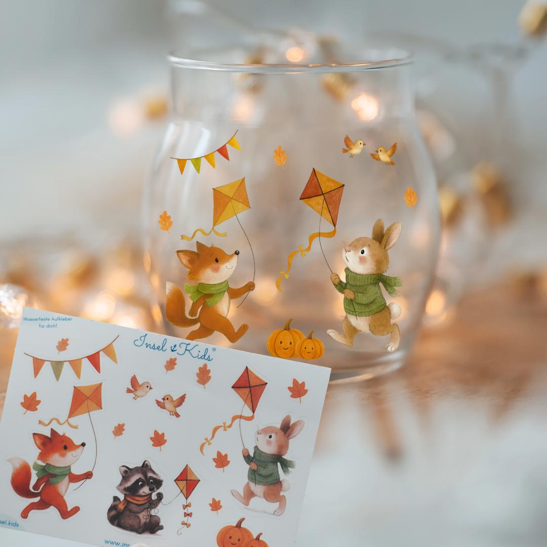 Sticker Herbstdeko Waldtiere – Aufkleber für Kerzengläser und Vasen – wasserfest & wiederverwendbar – DIY Herbst Sticker Set – Stickers