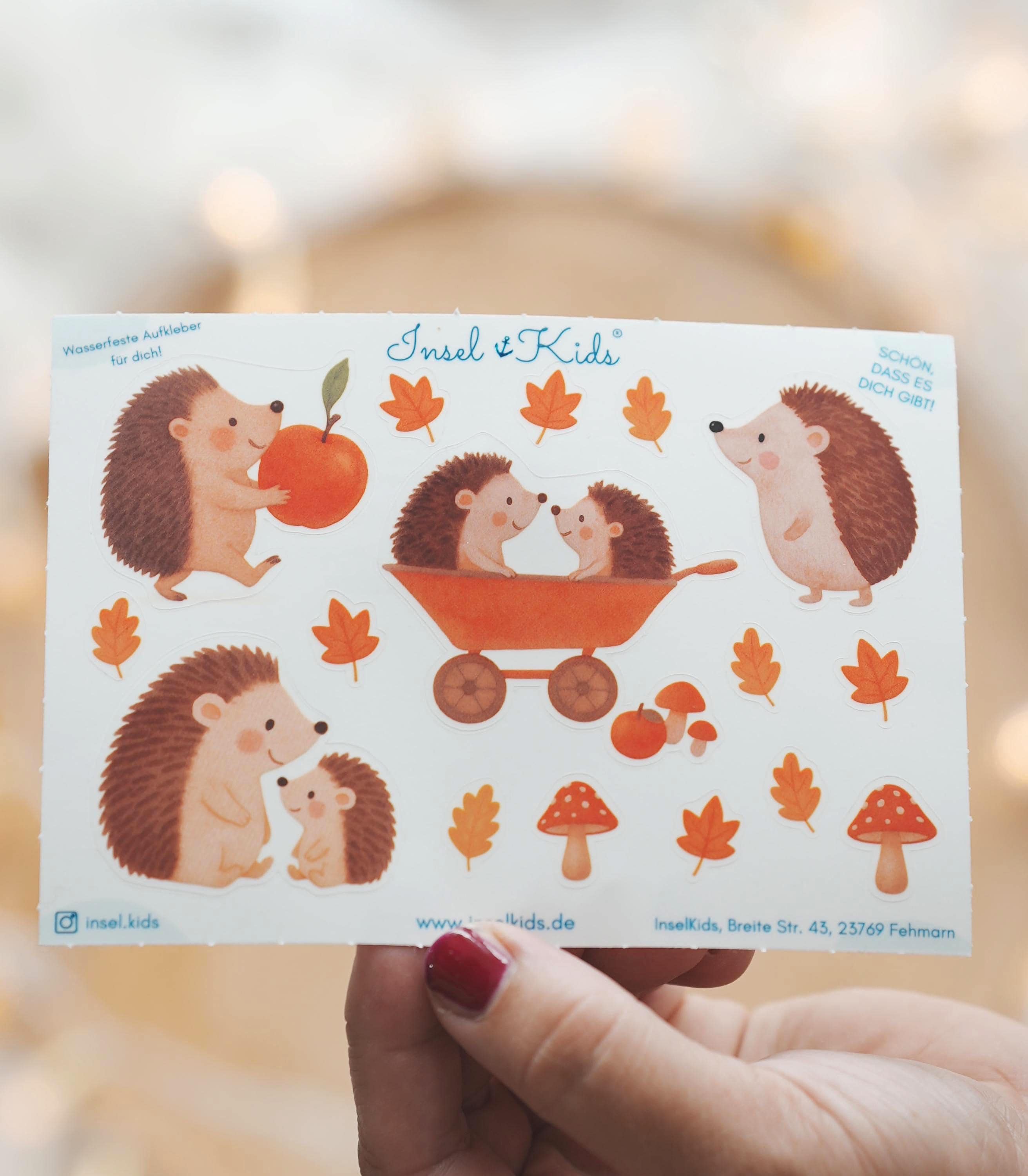Herbst Sticker Igel & Waldtiere | wasserfeste Aufkleber für Kerzengläser, Windlichter, Spiegel und DIY Herbstdeko – Stickers