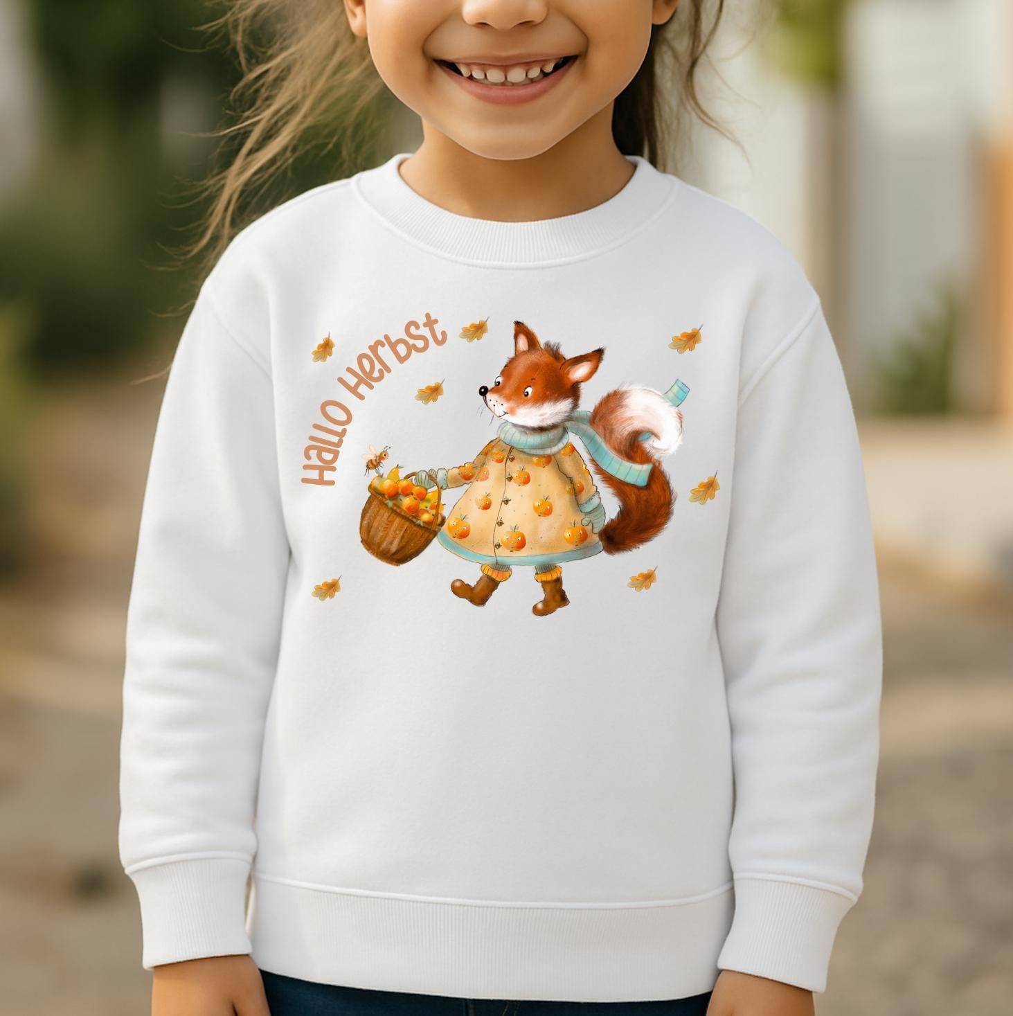 Kinderpullover mit Fuchs Motiv – kuscheliges Herbst Sweatshirt für Mädchen und Jungen – Waldtier Kleidung „Hallo Herbst“ Outfit – Sweatshirts