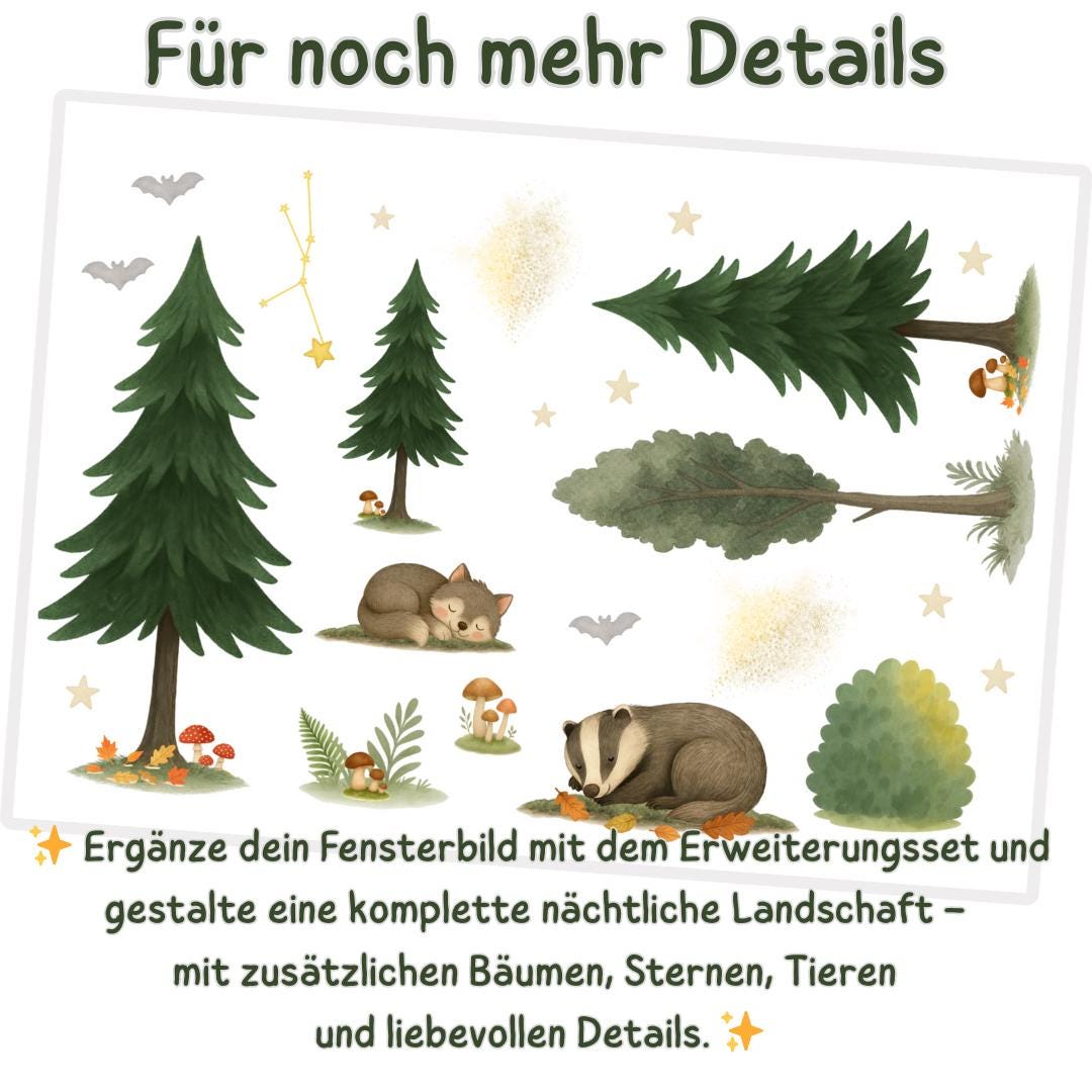 Herbstdeko Fenster – Fensterbild Bärenfamilie mit Mond & Sternen – Fensterdeko Waldtiere für Herbst und Winter – 
