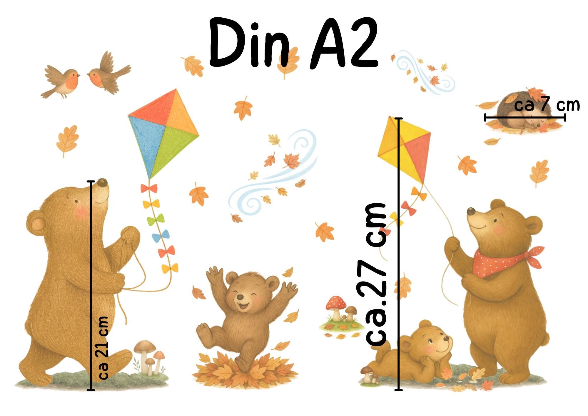 Herbstdeko Fenster – Fensterbild Bärenfamilie mit Drachen – Herbsttiere Fenstersticker – Fensterdeko Kinderzimmer & Wohnzimmer – 