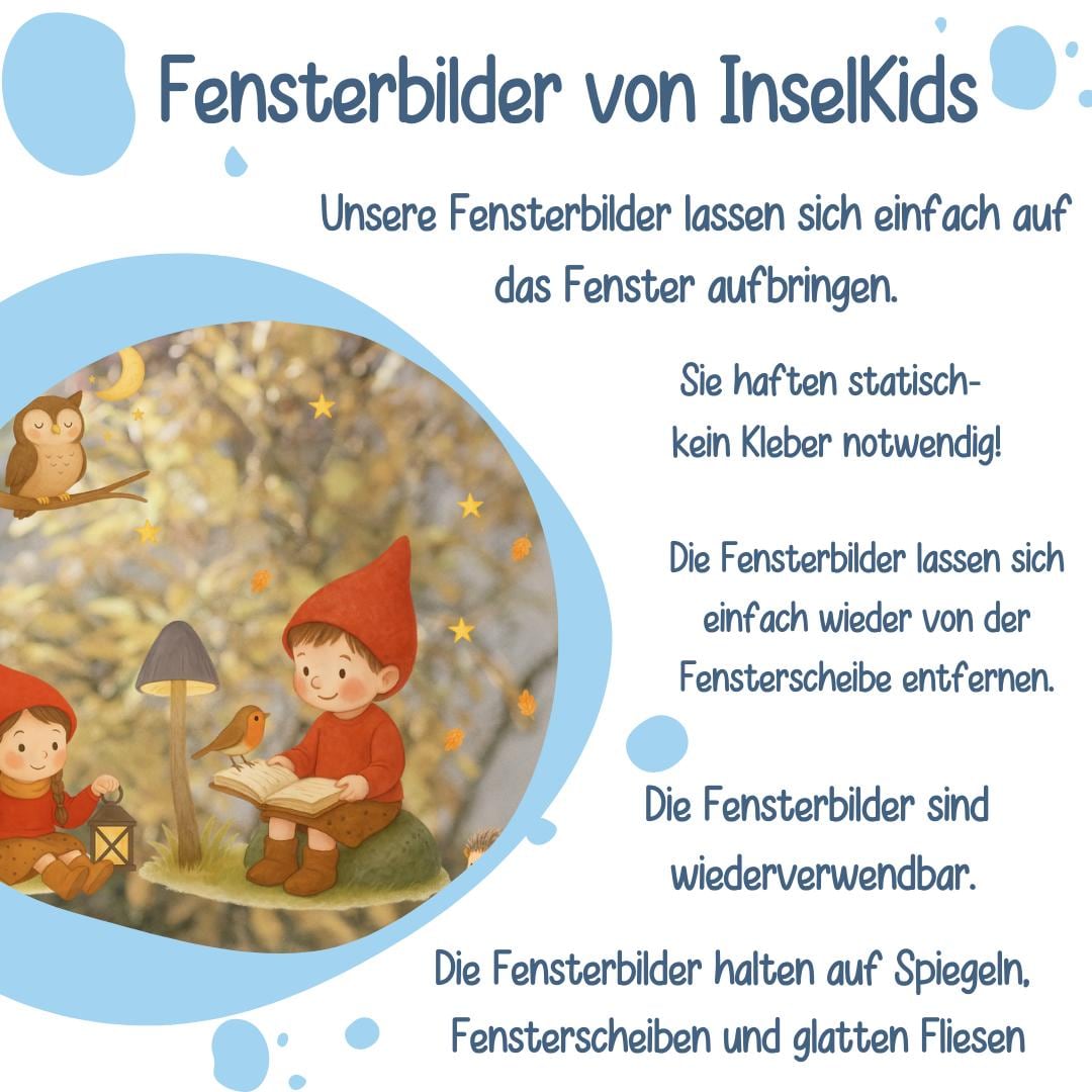 Fensterbild Wichtelkind Schaukel – statisch haftende Herbstdeko Fensterbilder – wiederverwendbare Fenstersticker Herbst Wald – 