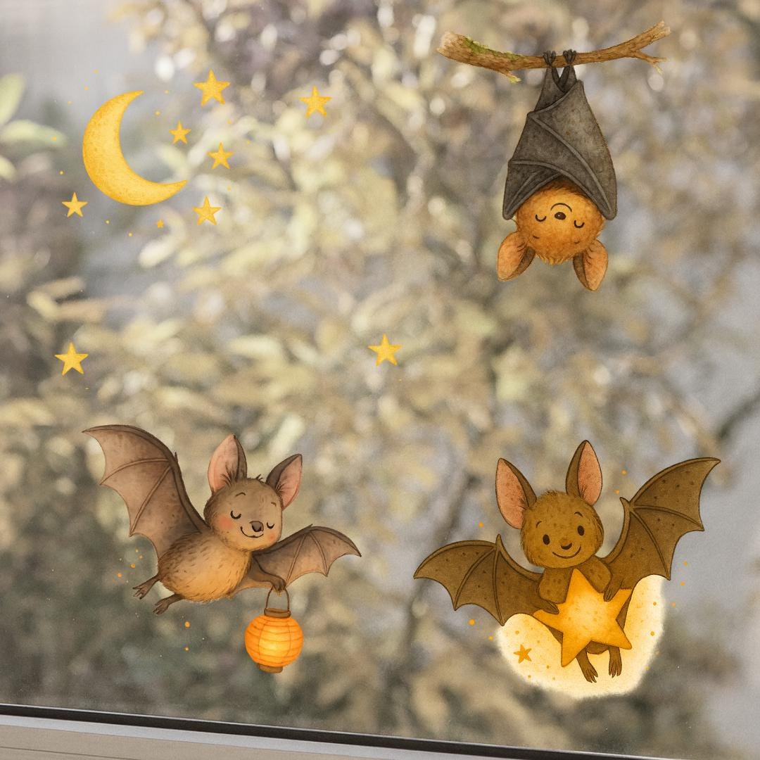 Fensterbild Fledermaus – Herbstdeko & Halloween Fensterdeko – statisch haftend, ablösbar und wiederverwendbar – 