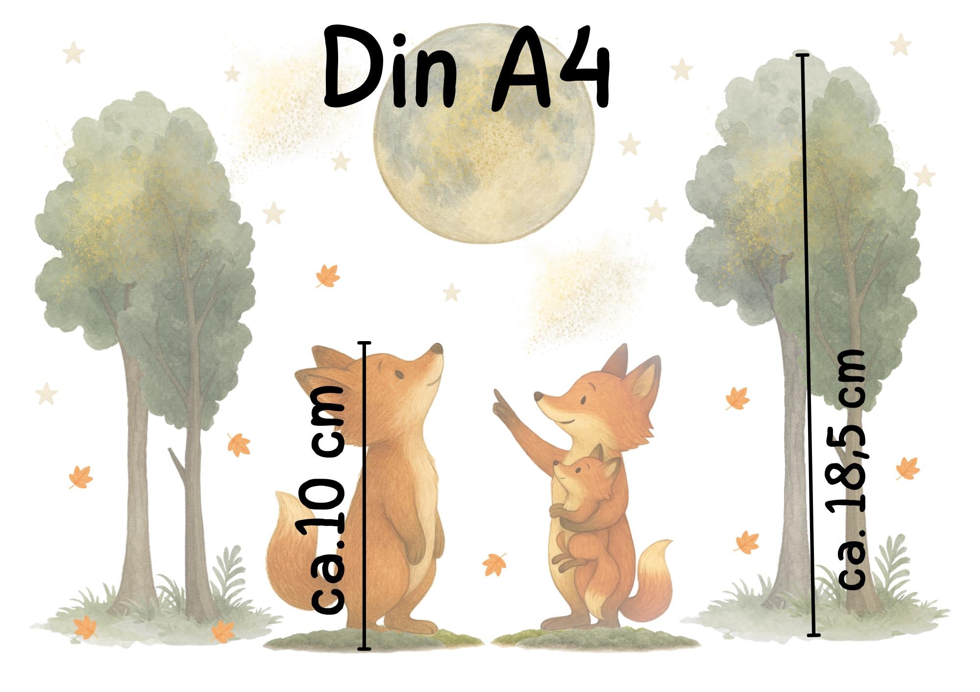 Fensterbilder Waldtiere – Füchse unter Mond & Sternen – statisch haftende Fensterdeko wiederverwendbar – 