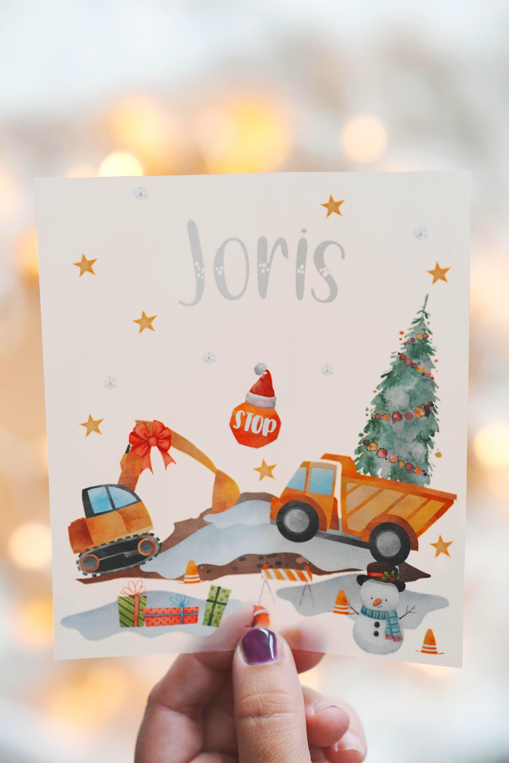 Bügelbild Weihnachten Bagger – personalisiert mit Name- Baustellen Motiv für Shirt & Pullover – Bügelmotiv A4 oder A5 – Patches