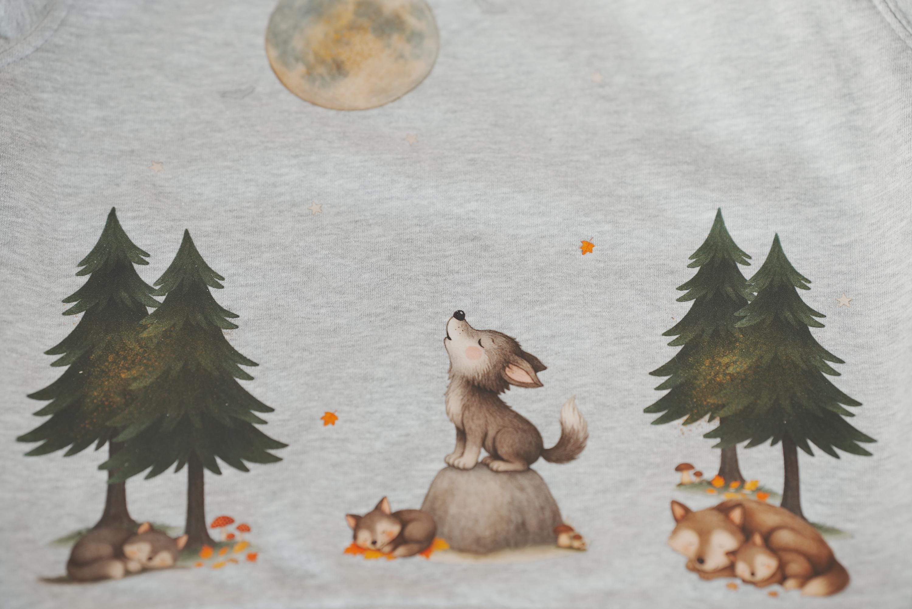 Bügelbild Wolf Waldtiere – A4 & A5 – Herbst Motiv mit Mond – Aufbügler Kinder – Waldtiere Bügeltransfer für Shirts – Appliques & Patches