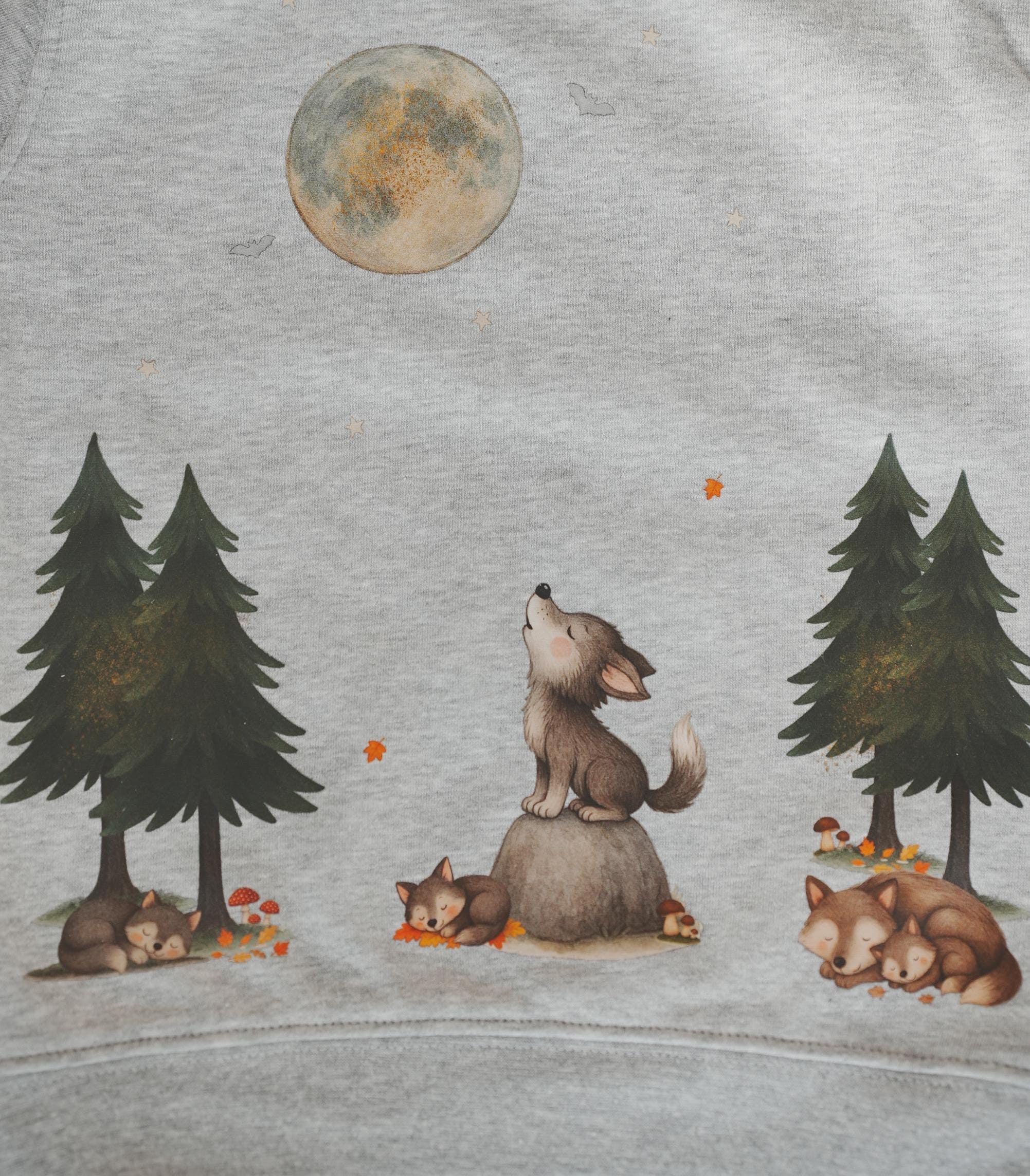 Bügelbild Wolf Waldtiere – A4 & A5 – Herbst Motiv mit Mond – Aufbügler Kinder – Waldtiere Bügeltransfer für Shirts – Appliques & Patches
