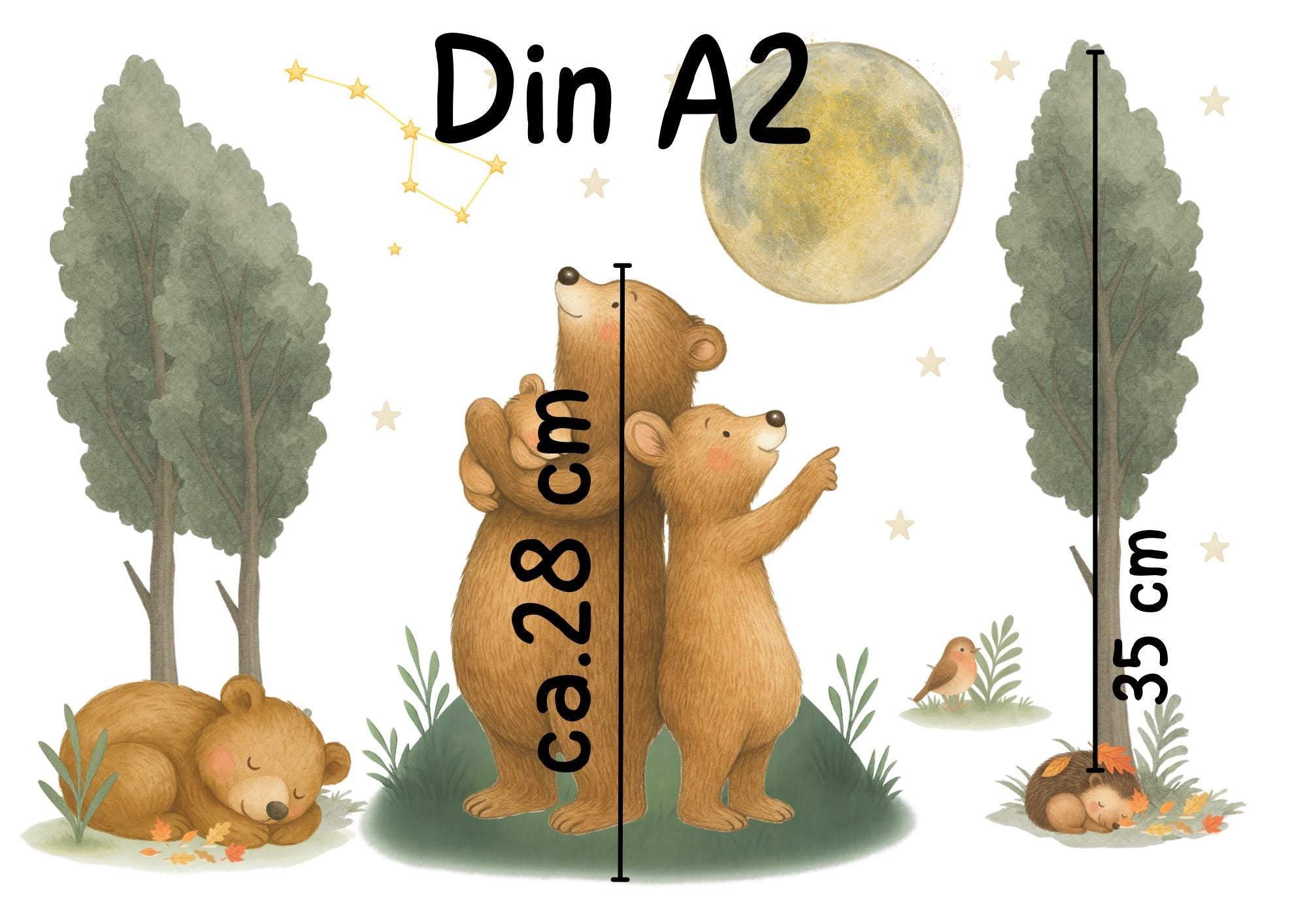 Herbstdeko Fenster – Fensterbild Bärenfamilie mit Mond & Sternen – Fensterdeko Waldtiere für Herbst und Winter – 