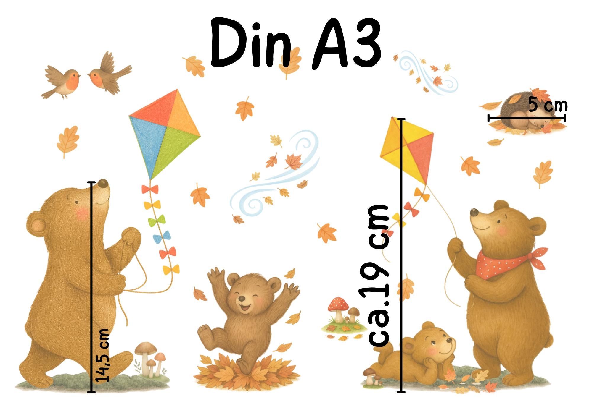 Herbstdeko Fenster – Fensterbild Bärenfamilie mit Drachen – Herbsttiere Fenstersticker – Fensterdeko Kinderzimmer & Wohnzimmer – 