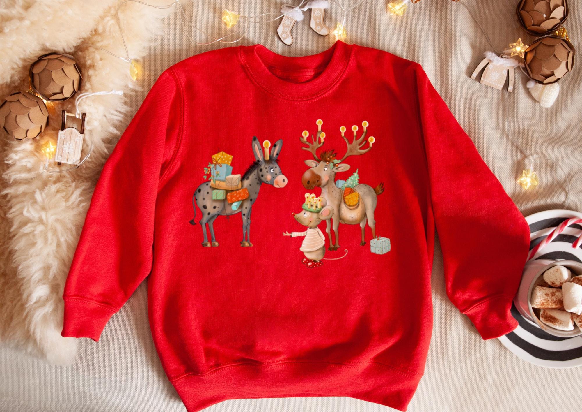 Bügelbild Weihnachten Tiere - Elch, Esel und Maus – DTF Bügelmotiv für Shirt & Pullover – Weihnachtsmotiv – Patches