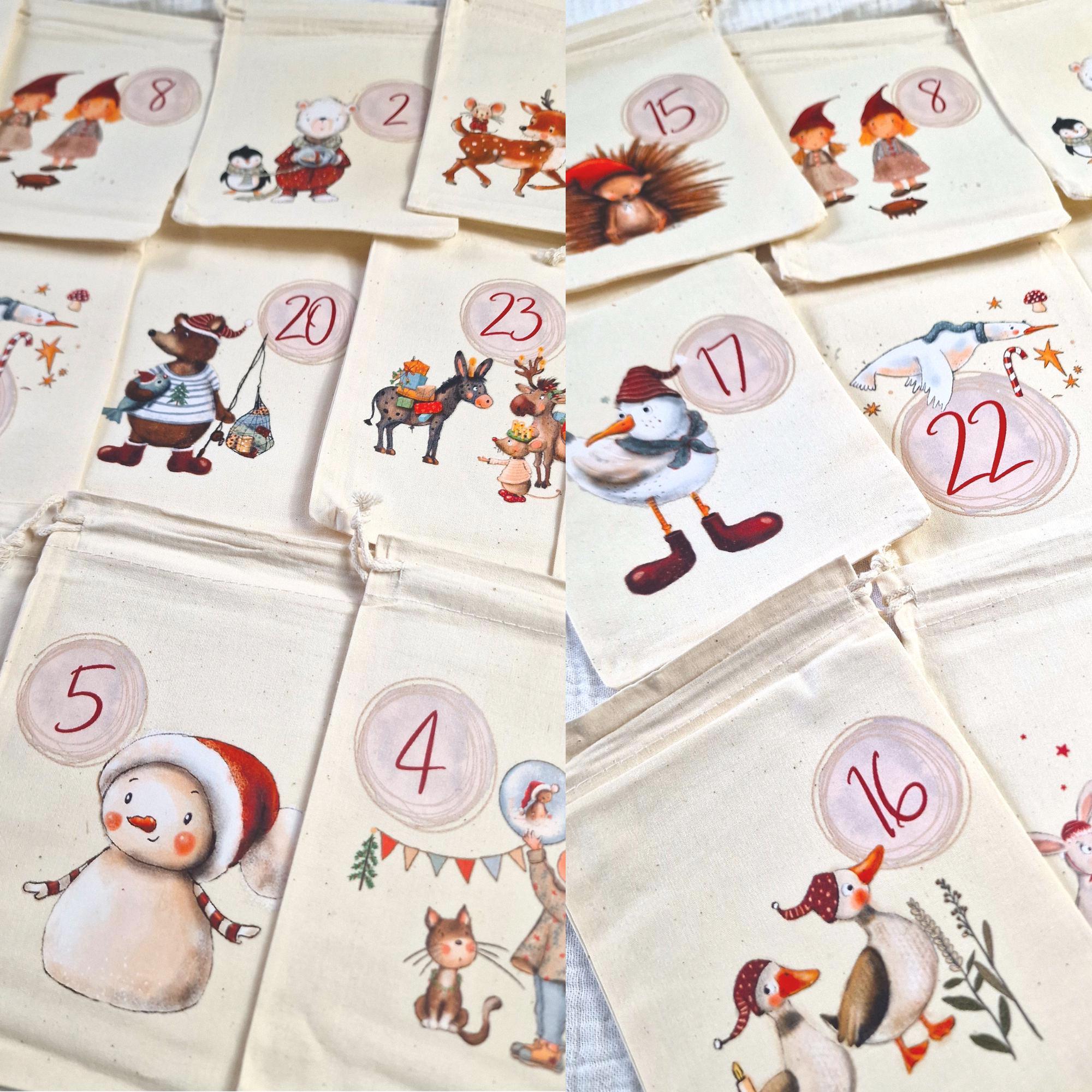 Bügelbilder Adventskalender Zahlen – DIY Adventskalender selber machen – Stoffsäckchen gestalten – Weihnachts Bügelbilder – Advent Calendars