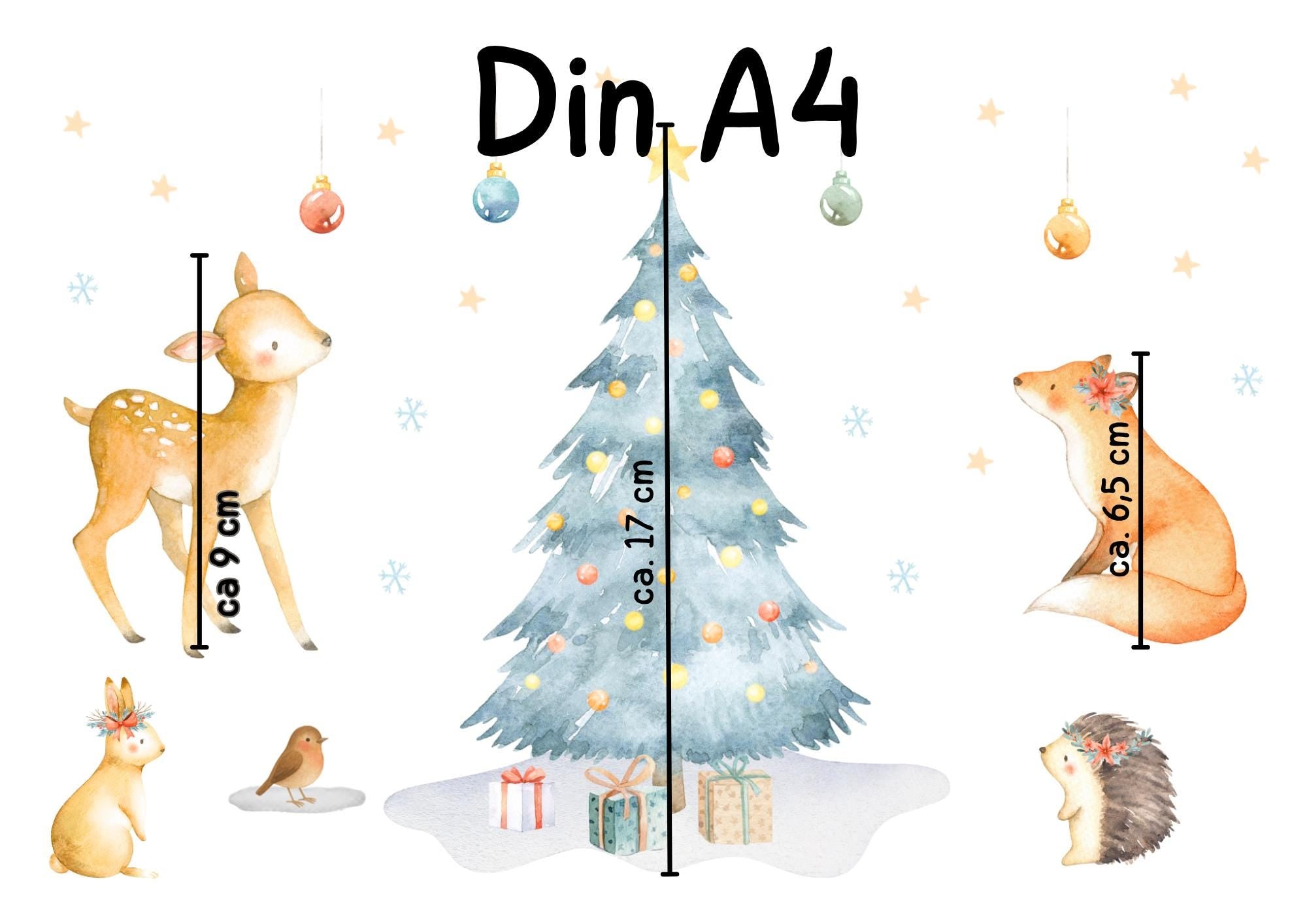 Fensterbild Weihnachten Waldtiere – Winterliche Fensterdeko mit Weihnachtsbaum & Tieren – Sticker für Fenster und Spiegel – 