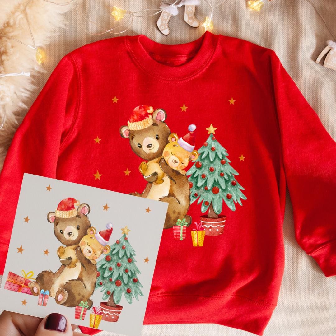 Bügelbild für bunte ien Weihnachten Weihnachtsshirt Weihnachtspullover Weihnachtsbody Weihnachtskleid Bär Mama Baby Weihnachtsbaum – Patches