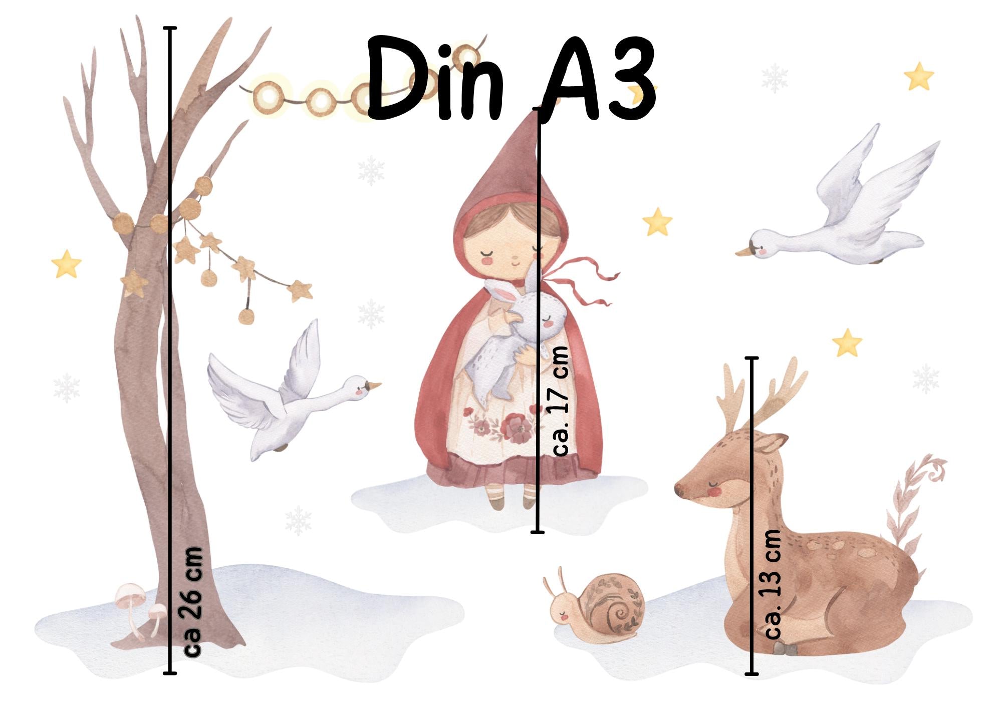 Fensterbild Weihnachten Märchen - statisch haftend & wiederverwendbar – märchenhafte Weihnachtsdeko Fenster mit Reh und Wintermotiv – 