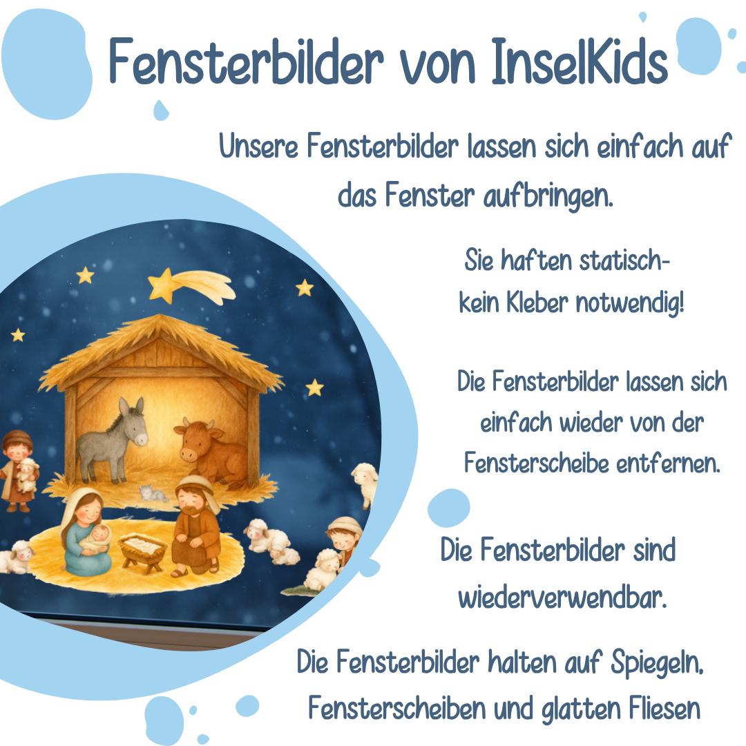 Fensterbild Weihnachten Krippe – Heilige Familie & Stall von Bethlehem – Weihnachtsdeko Fenster statisch haftend und wiederverwendbar – 
