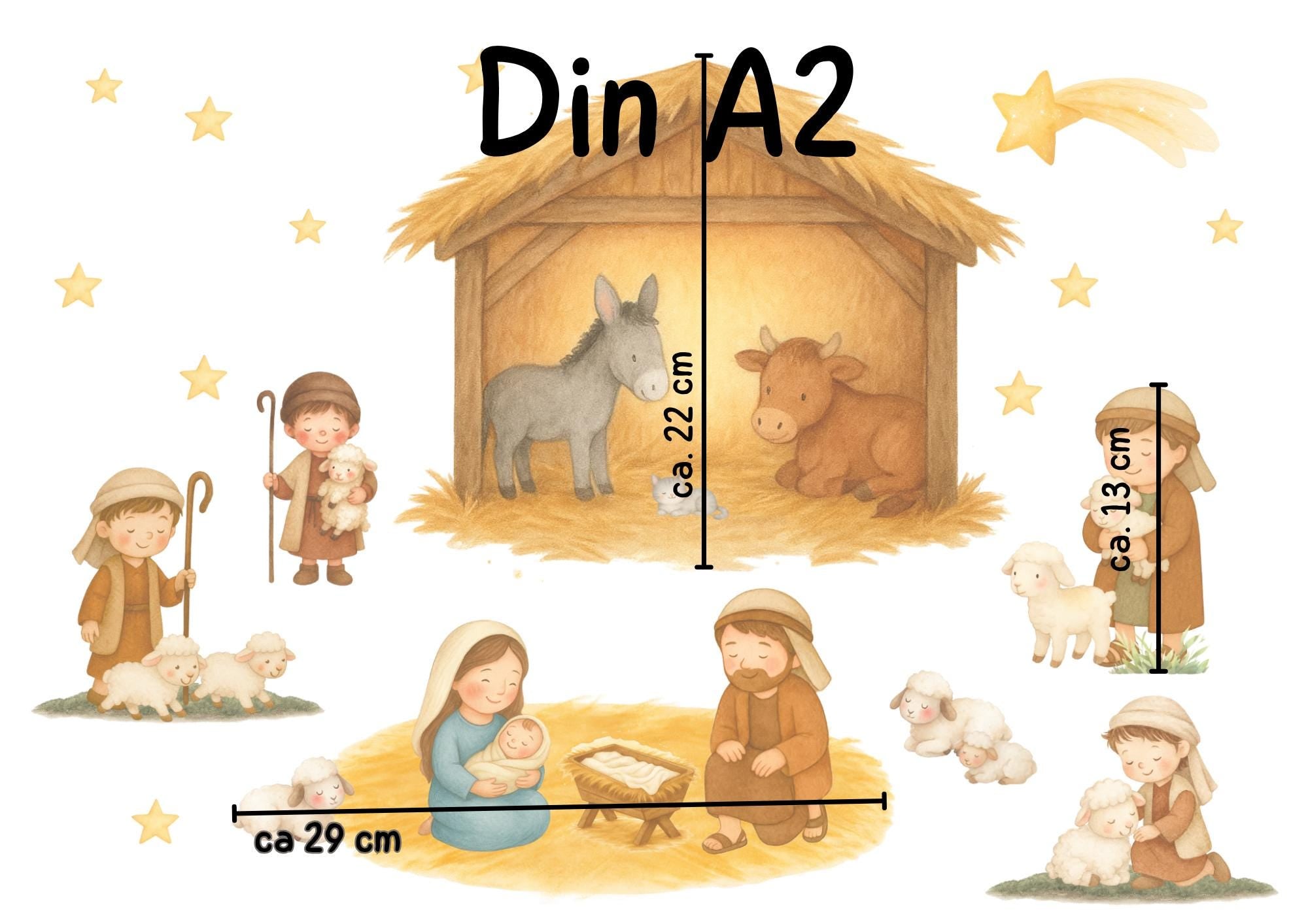 Fensterbild Weihnachten Krippe – Heilige Familie & Stall von Bethlehem – statisch haftend, wiederverwendbar und hochwertige Weihnachtsdeko – 