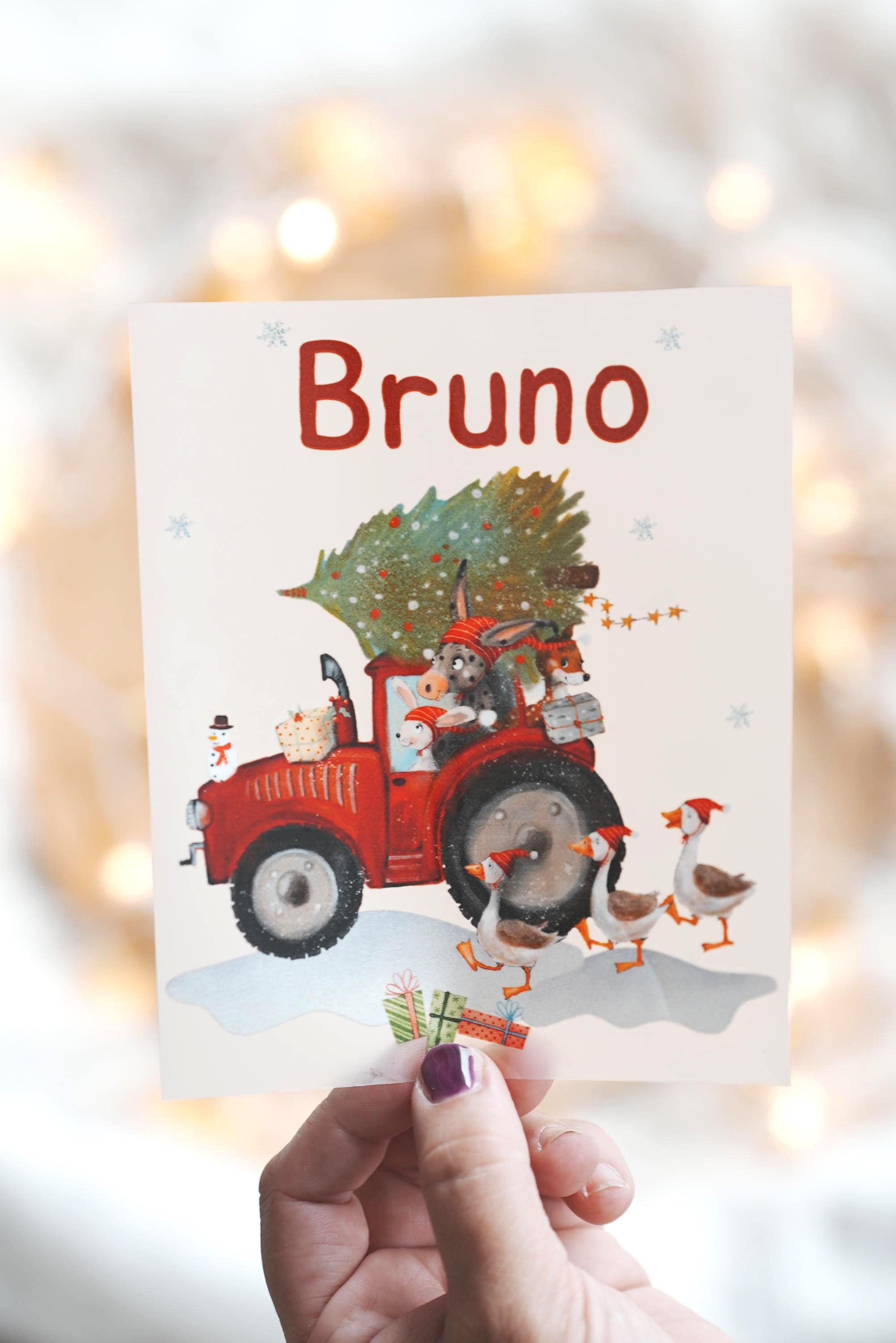 Bügelbild Weihnachten Traktor - personalisiert mit Name – Weihnachtsmotiv für Shirt & Pullover – Bügelmotiv A4 oder A5 – Patches