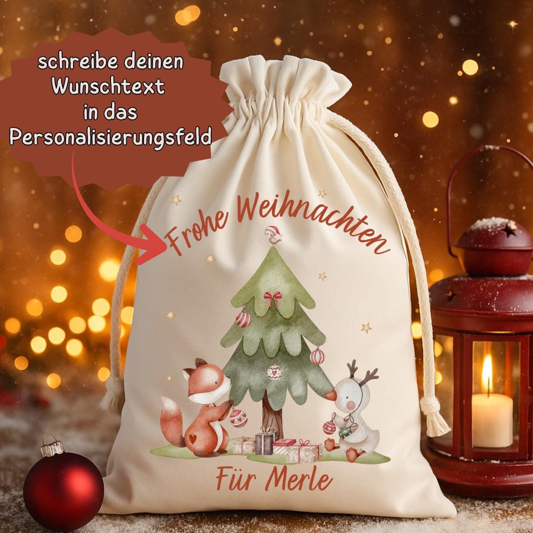 Geschenkbeutel Geschenkesäckchen personalisiert mit Name für Weihnachten vom Nikolaus Weihnachtsmann Schneemann Weihnachtsbaum – Gift Wrapping