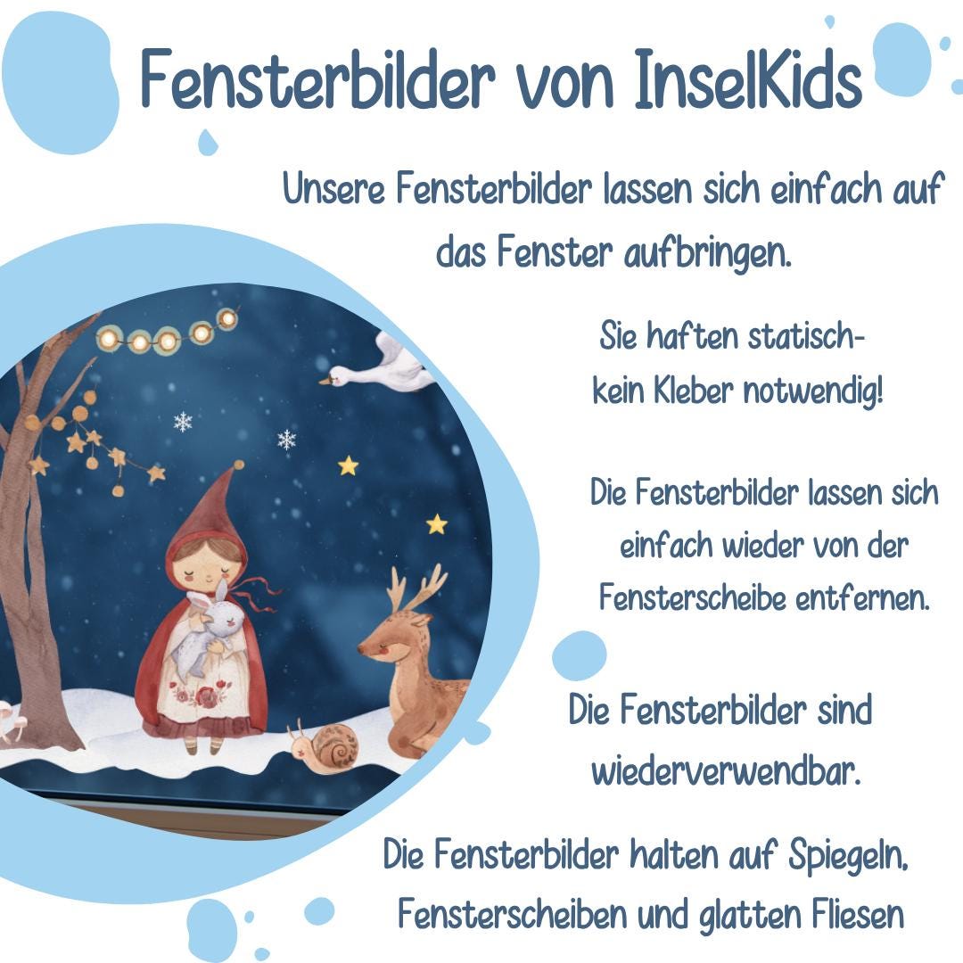 Fensterbild Weihnachten Märchen - statisch haftend & wiederverwendbar – märchenhafte Weihnachtsdeko Fenster mit Reh und Wintermotiv – 