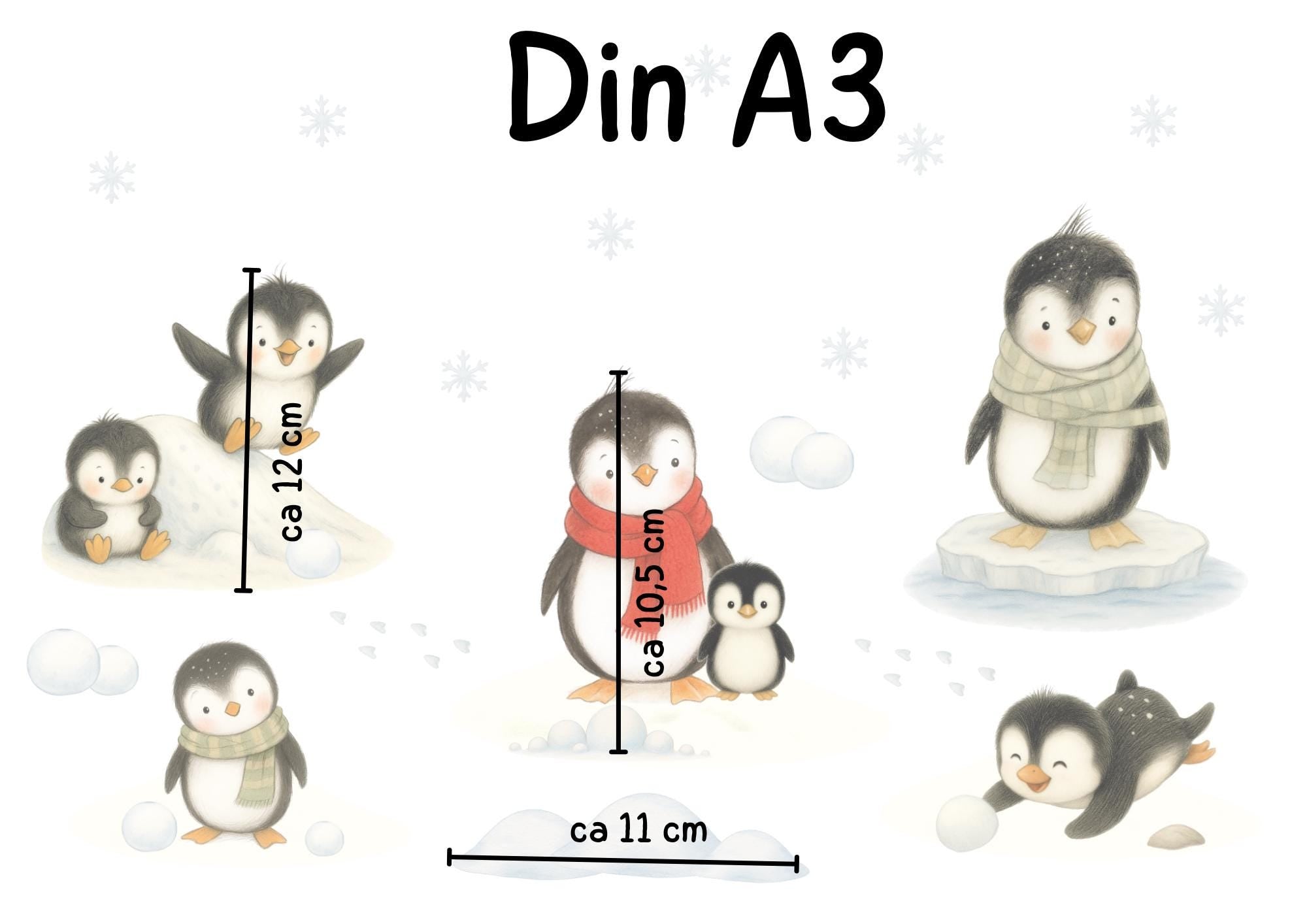 Fensterbild Winter - Pinguine im Schnee – statisch haftend & wiederverwendbar – liebevoll illustriert im Aquarellstil für zimmer – 