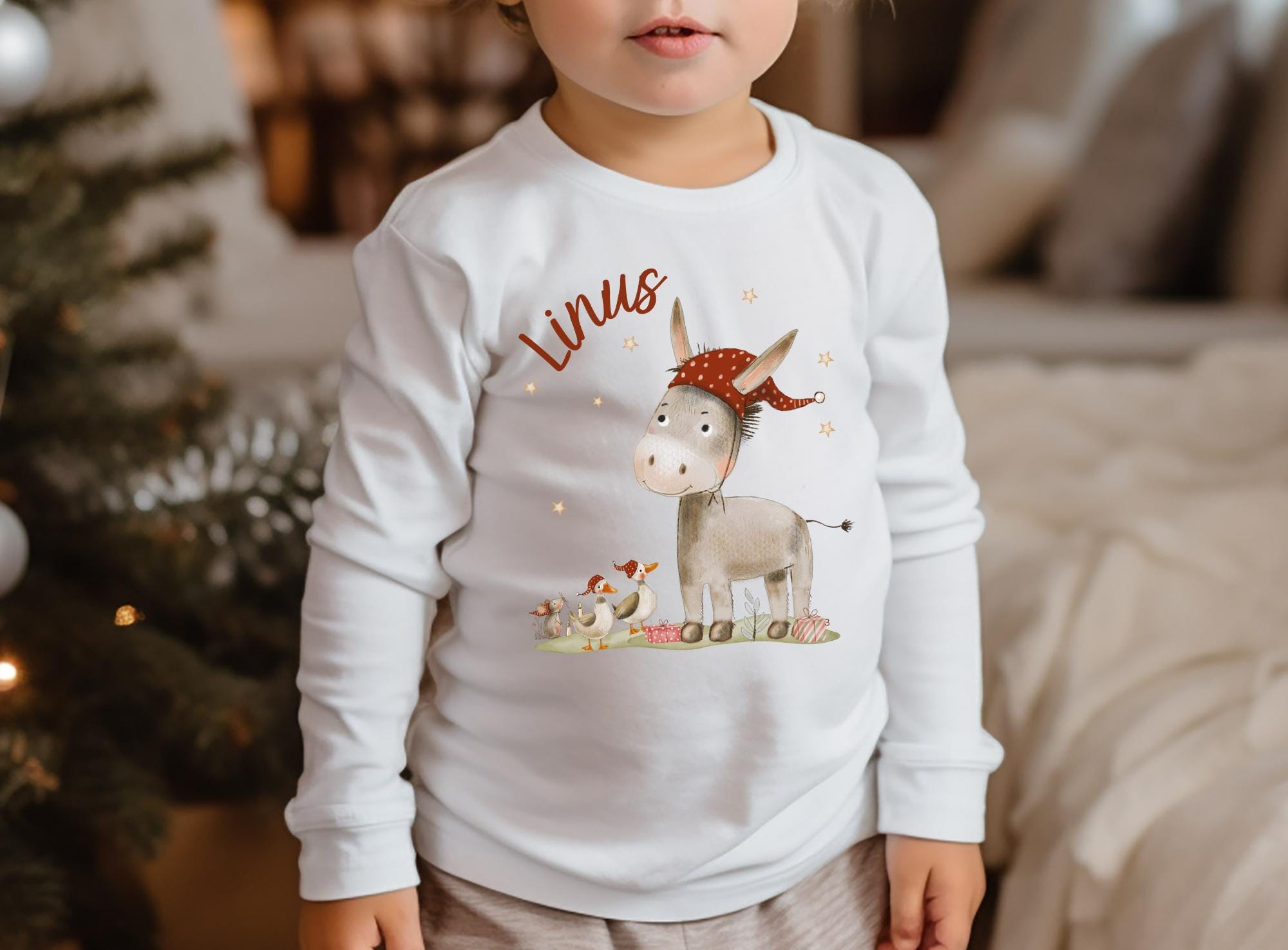 Langarmshirt Weihnachten Esel- personalisiert mit Name – Weihnachtsshirt für – T-shirts
