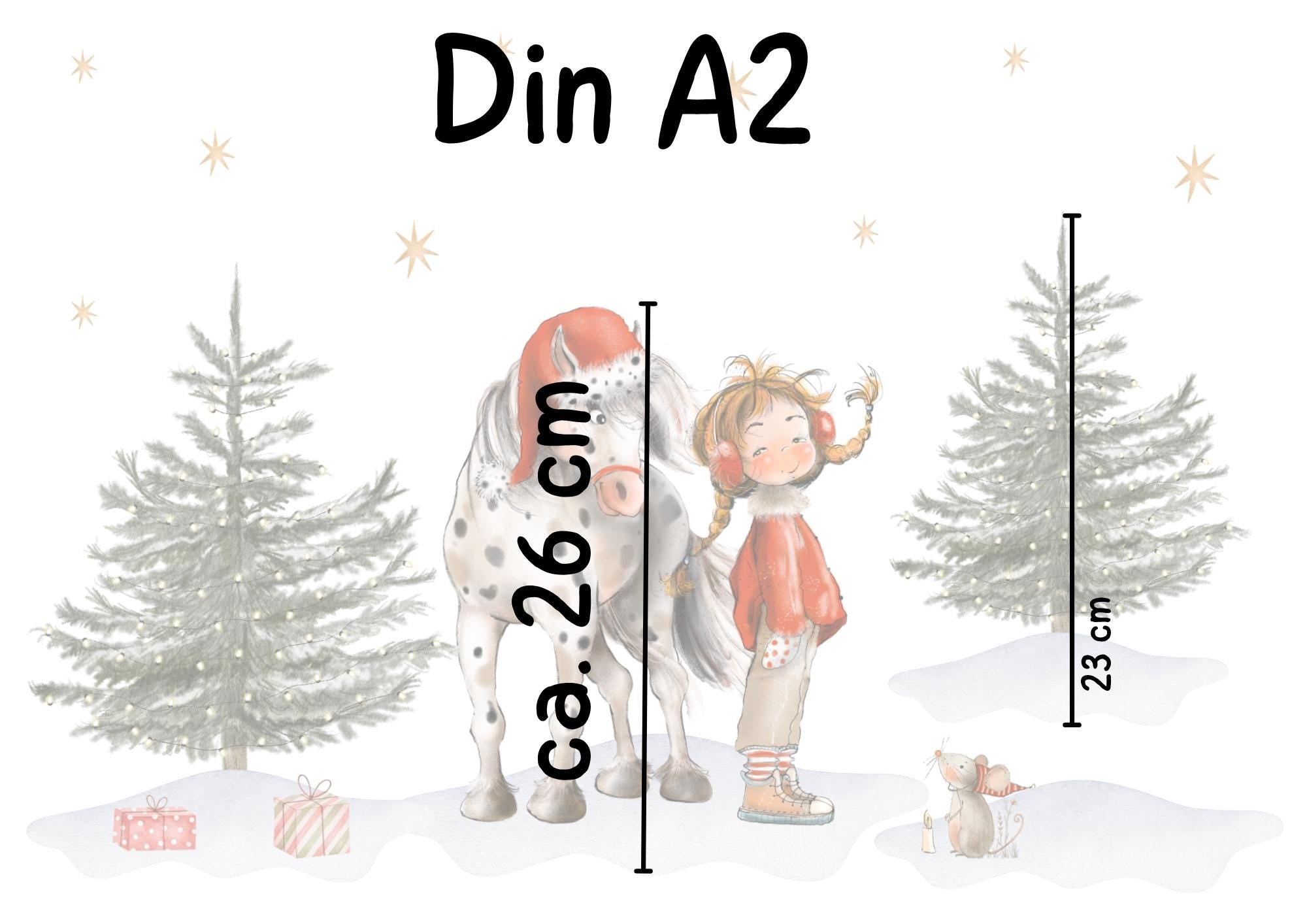 Weihnachtsfensterbild & Pferd – Winterwald, niedliche Szene, statisch haftend und wiederverwendbar – 