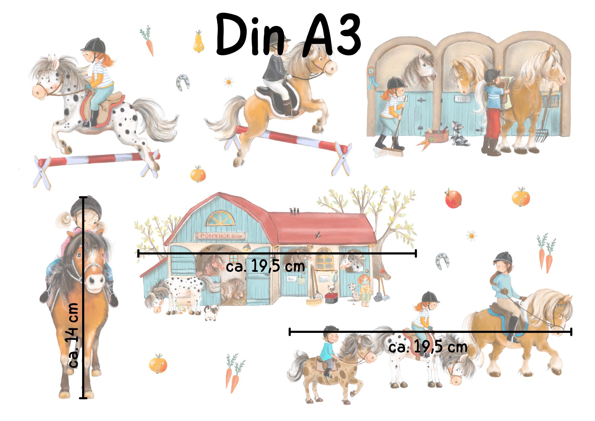 Fensterbild Ponyhof – Pferde & Reiterkinder – liebevolle Kinderzimmer-Deko, statisch haftend und wiederverwendbar – 