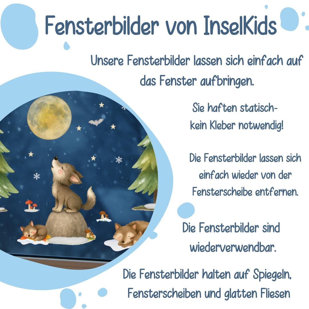 Fensterbild Winterwald mit Wölfen – Waldtier-Deko für zimmer – statisch haftend & wiederverwendbar – 