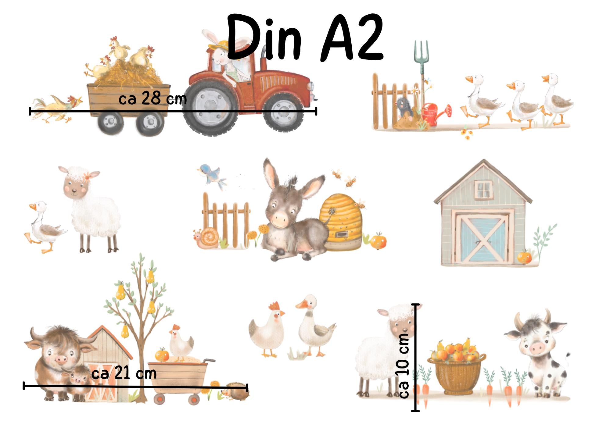 Fensterbild Bauernhof – niedliche Tiere & Traktor – statisch haftend und wiederverwendbar – Kinderzimmer Deko – 