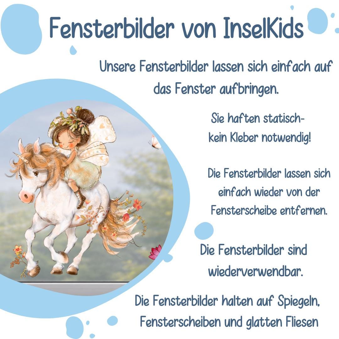 Fensterdeko Frühling mit Einhorn– Fensterbild mit Blumen & Schmetterlingen, frühlingshafte Fensterdeko – 