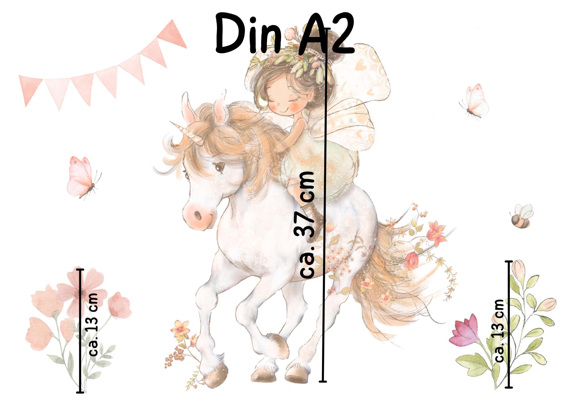 Fensterdeko Frühling mit Einhorn– Fensterbild mit Blumen & Schmetterlingen, frühlingshafte Fensterdeko – 