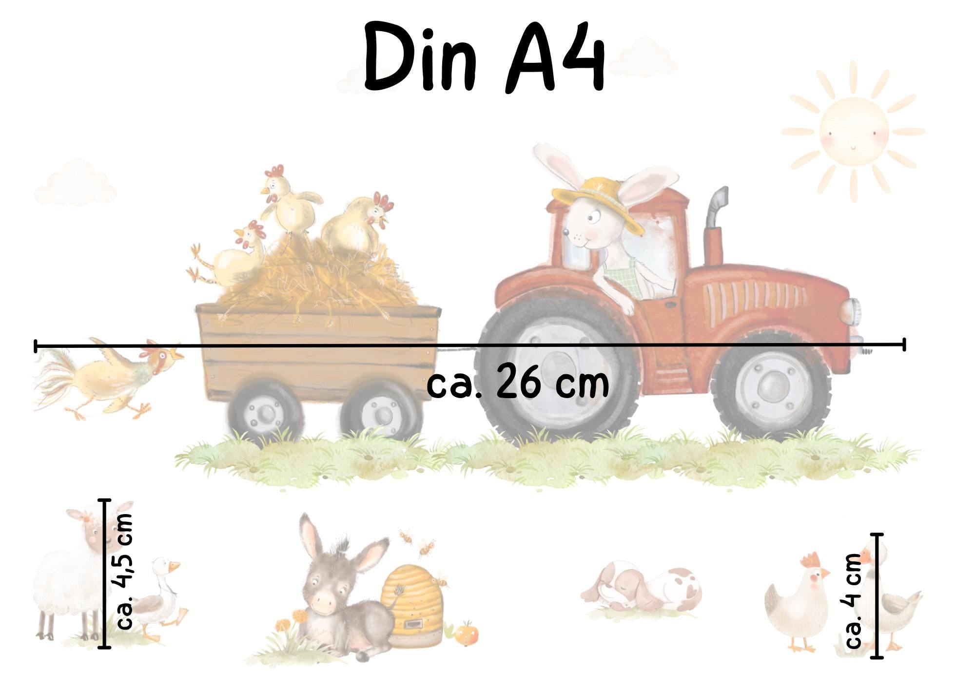 Fensterdeko mit Traktor – Fensterbild Bauernhof mit Tieren, liebevolle Bauernhof-Fensterdeko – 
