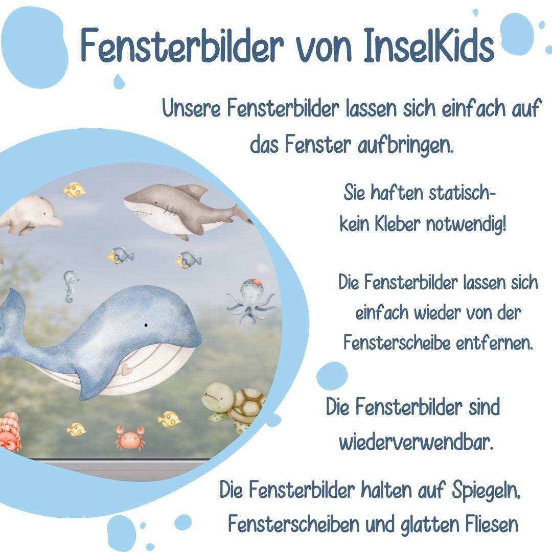 Fensterbild Meerestiere für – Unterwasser Fensterdeko mit Wal & Delfin – statisch haftend und wiederverwendbar – 