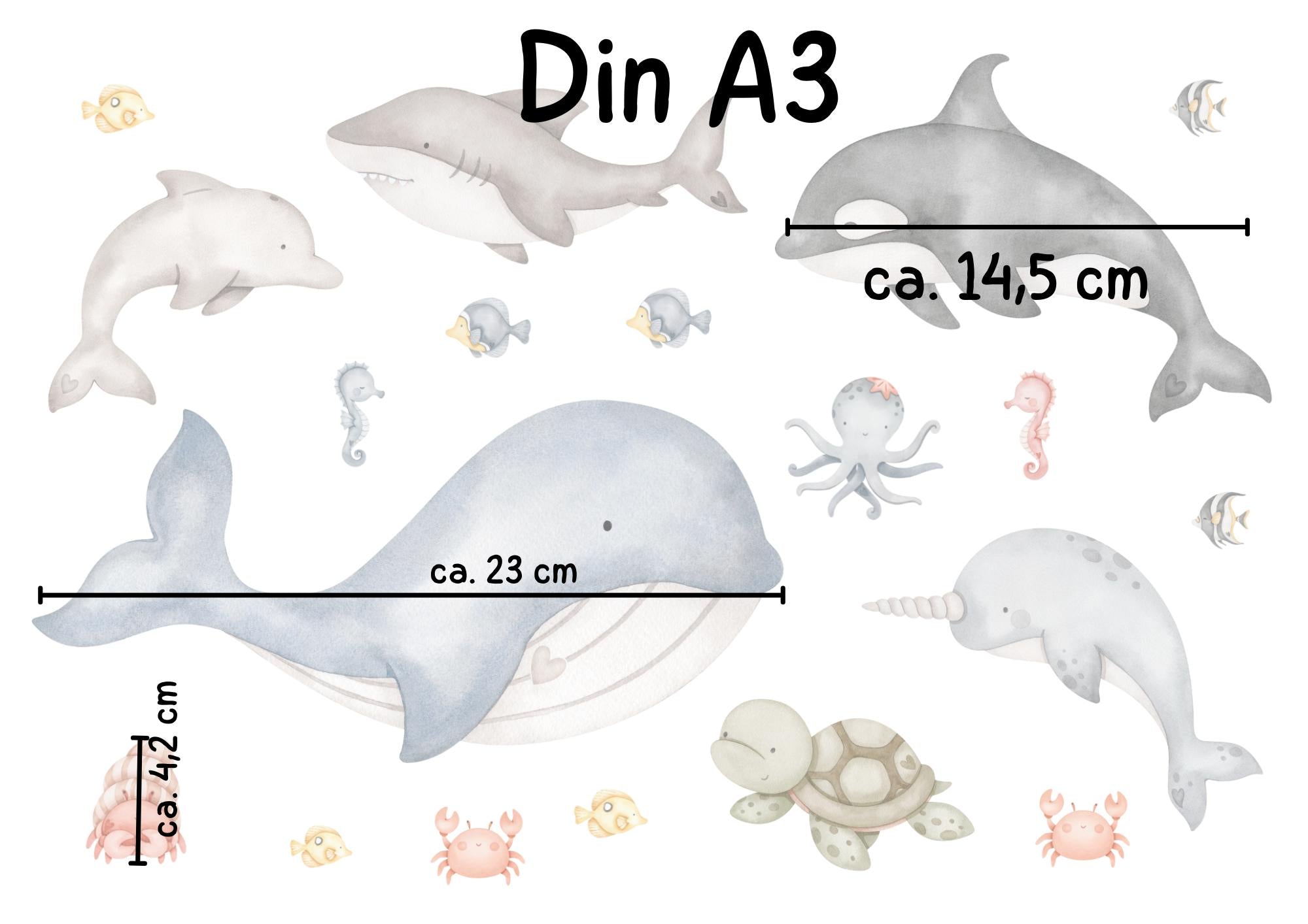 Fensterbild Meerestiere für – Unterwasser Fensterdeko mit Wal & Delfin – statisch haftend und wiederverwendbar – 