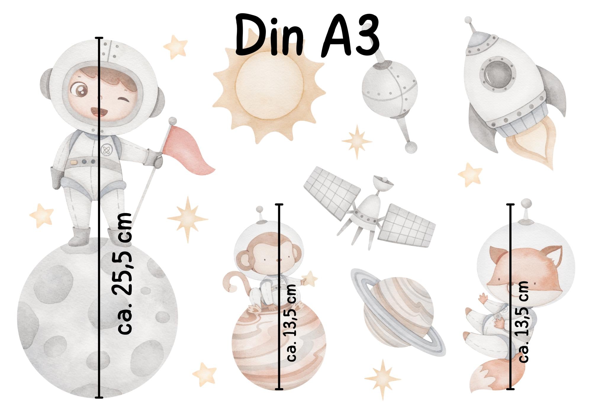 Fensterdeko Weltraum – Fensterbild mit Astronaut, Rakete & Planeten, fantasievolle Fensterdeko fürs zimmer – 
