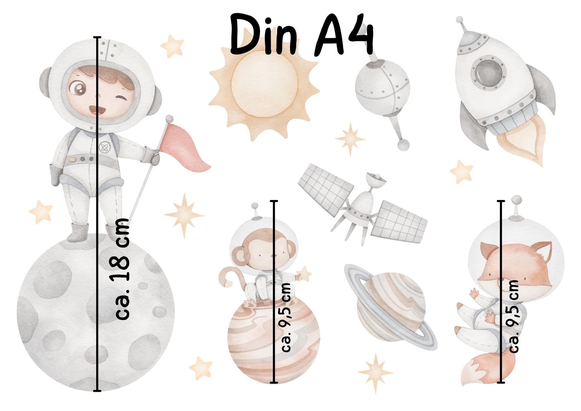 Fensterdeko Weltraum – Fensterbild mit Astronaut, Rakete & Planeten, fantasievolle Fensterdeko fürs zimmer – 