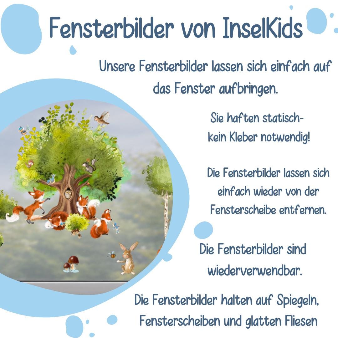 Fensterdeko Frühling – Fensterbild Frühlingswald mit Fuchs & Waldtieren, frühlingshafte Fensterdeko fürs Kinderzimmer – 