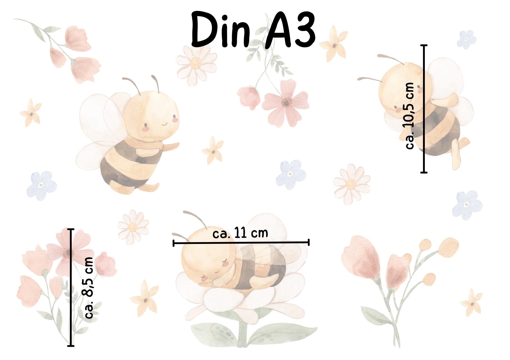 Fensterbild Bienen & Blumen – Frühlingshafte Fensterdeko für Kinder, statisch haftend und wiederverwendbar – 