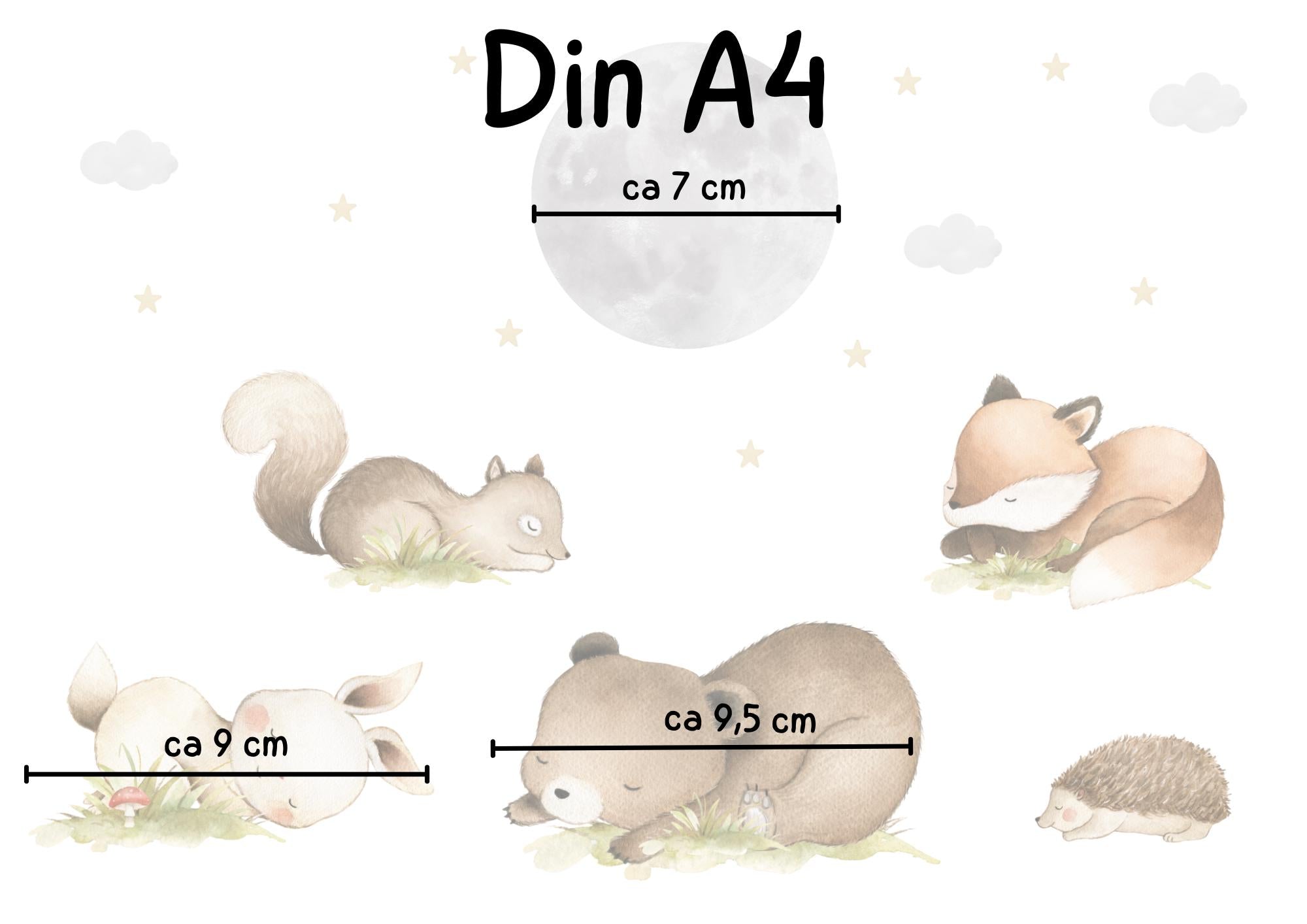 Fensterdeko Nacht – Fensterbild mit Mond, Sternen & schlafenden Waldtieren, ruhige Fensterdeko für zimmer – 