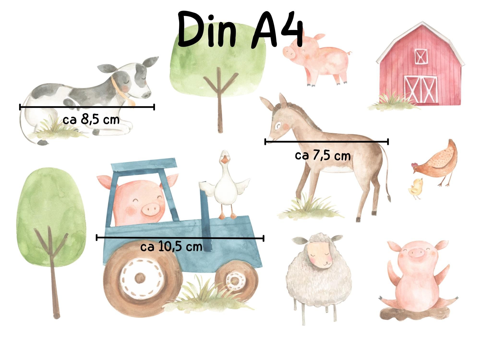 Fensterdeko Bauernhof und Traktor – Fensterbild Bauernhof mit Tieren, liebevolle Bauernhof-Fensterdeko für zimmer – 
