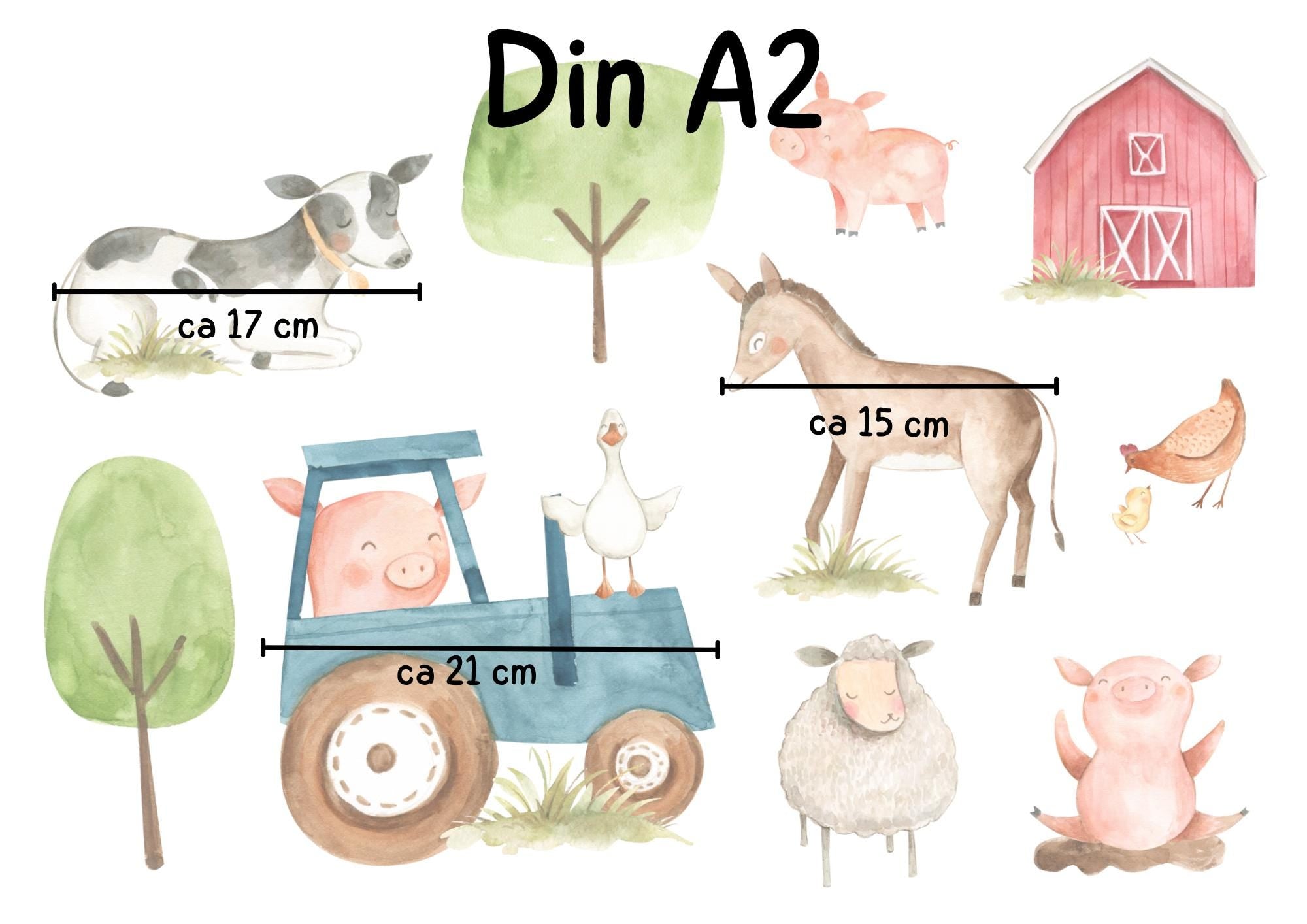 Fensterdeko Bauernhof und Traktor – Fensterbild Bauernhof mit Tieren, liebevolle Bauernhof-Fensterdeko für zimmer – 