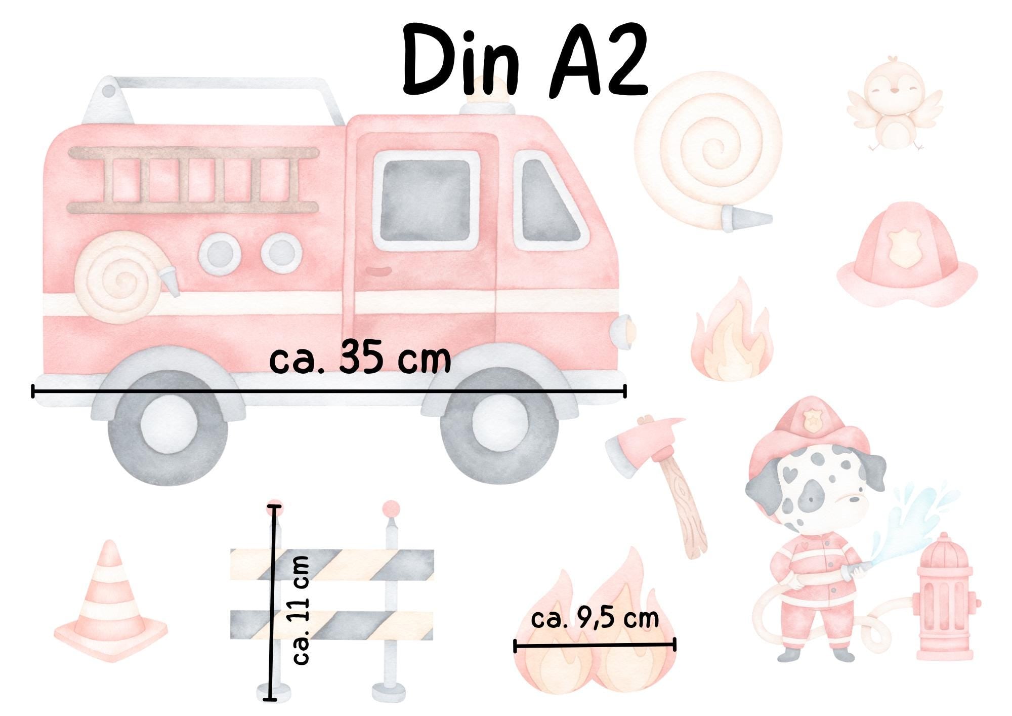 Fensterbild Feuerwehr – Feuerwehrauto & Feuerwehrhund – statisch haftende Fensterdeko – wiederverwendbar – 