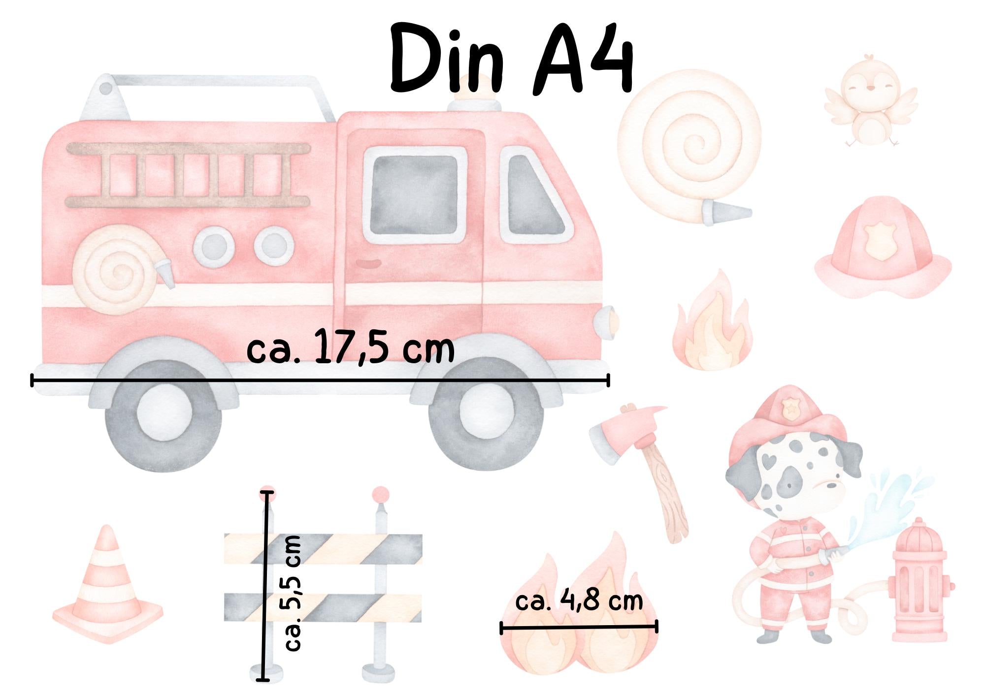Fensterbild Feuerwehr – Feuerwehrauto & Feuerwehrhund – statisch haftende Fensterdeko – wiederverwendbar – 