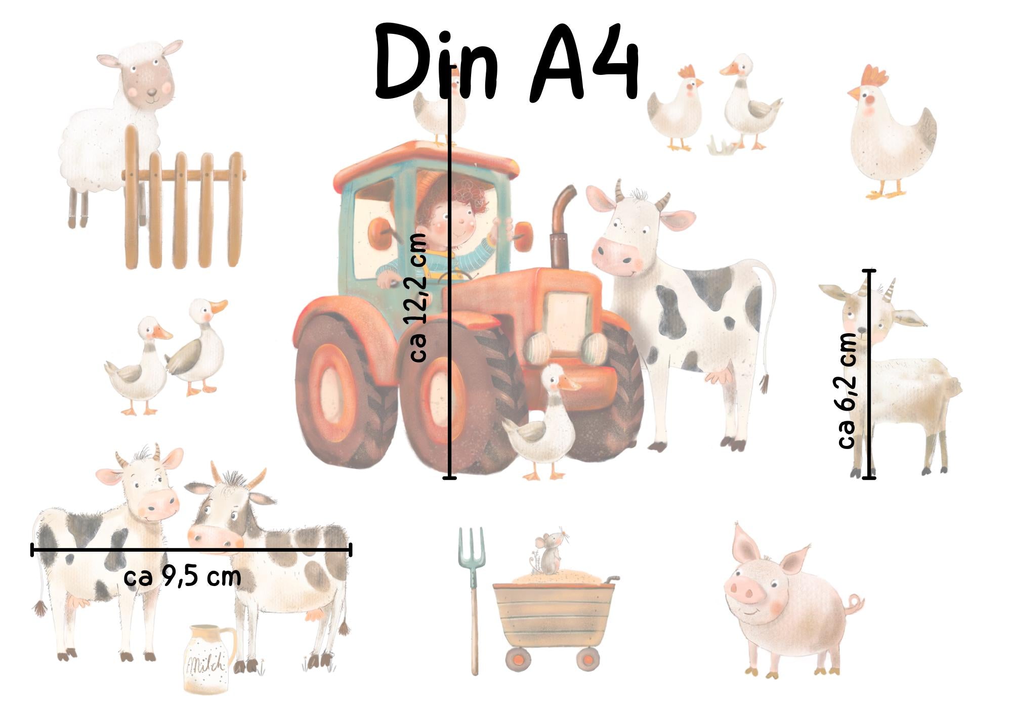 Fensterbild Bauernhof mit Tieren – niedliche Tiere & Traktor – statisch haftend und wiederverwendbar – zimmer Deko – 