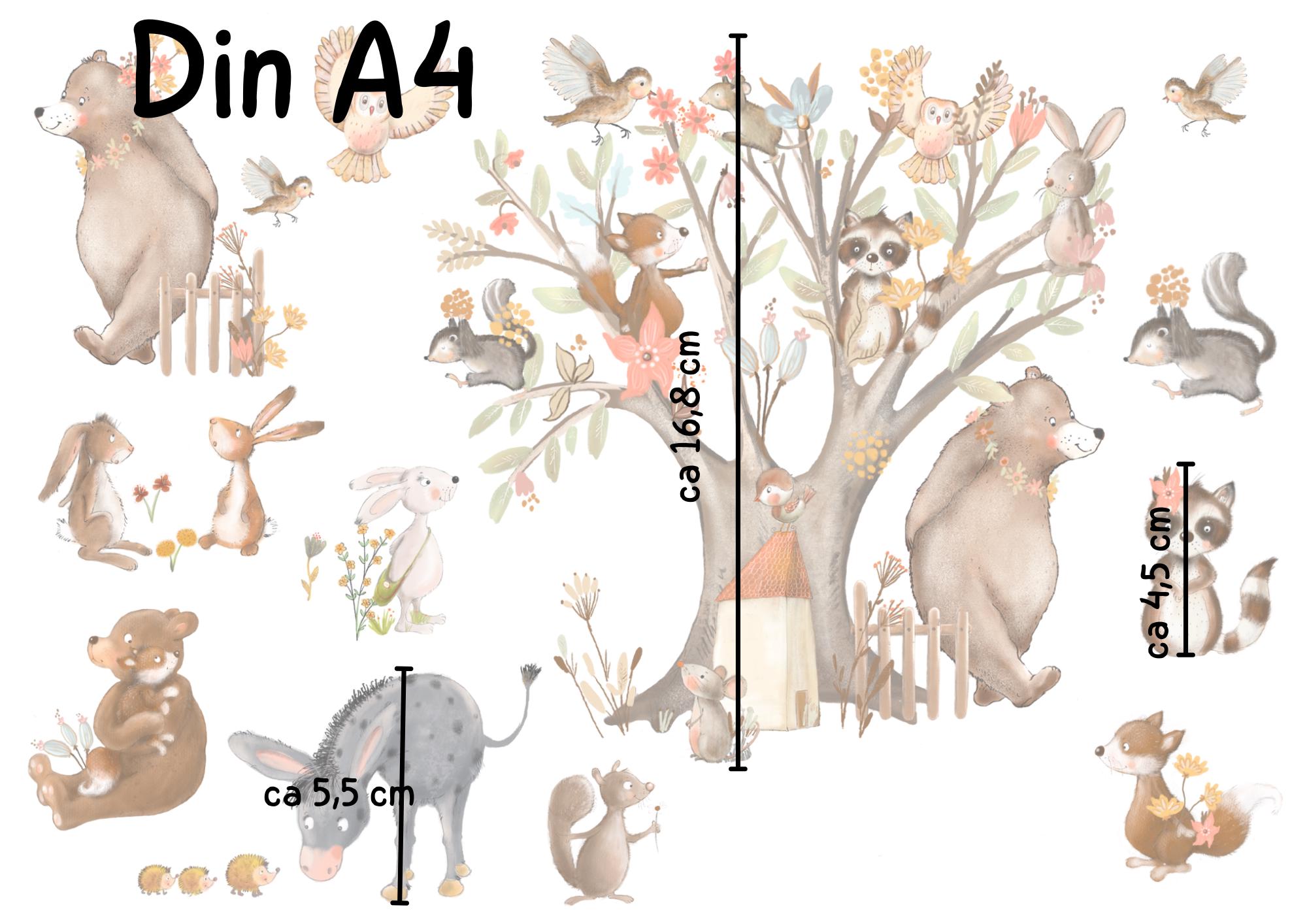 Frühlings-Fensterbild zimmer Waldtiere – statisch haftende Fensterdeko Frühling – Tiere im Baum Babyzimmer – 