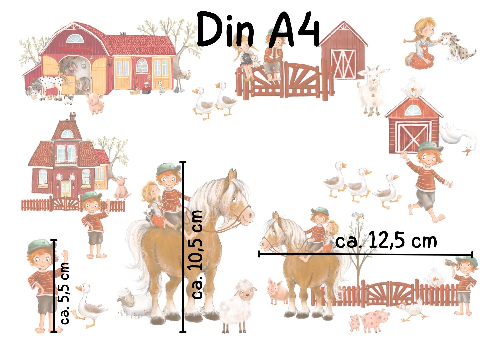 Frühlings-Fensterbilder Bauernhof – statisch haftende Fensterdeko zimmer – Kleiner Lausbub & Bauernhofszene – 
