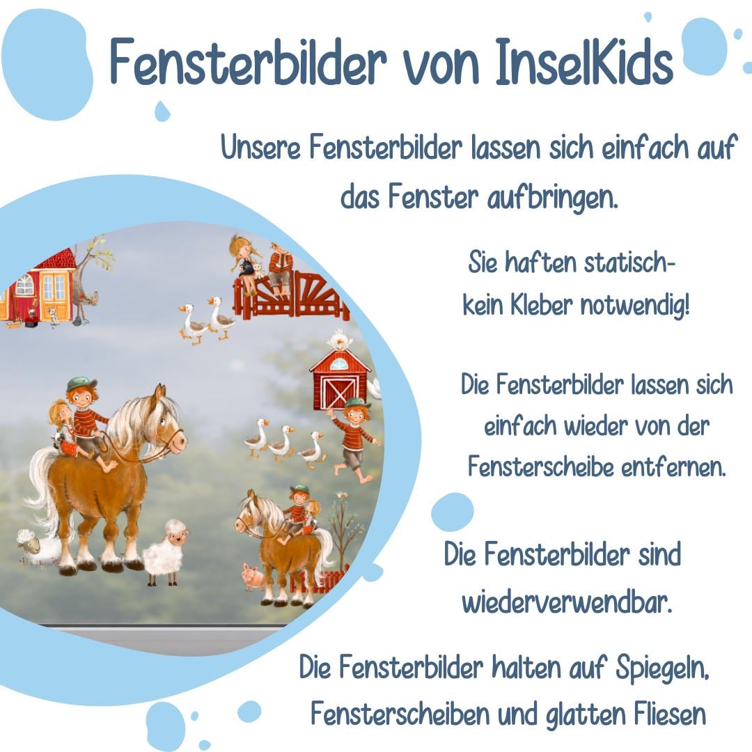 Frühlings-Fensterbilder Bauernhof – statisch haftende Fensterdeko zimmer – Kleiner Lausbub & Bauernhofszene – 