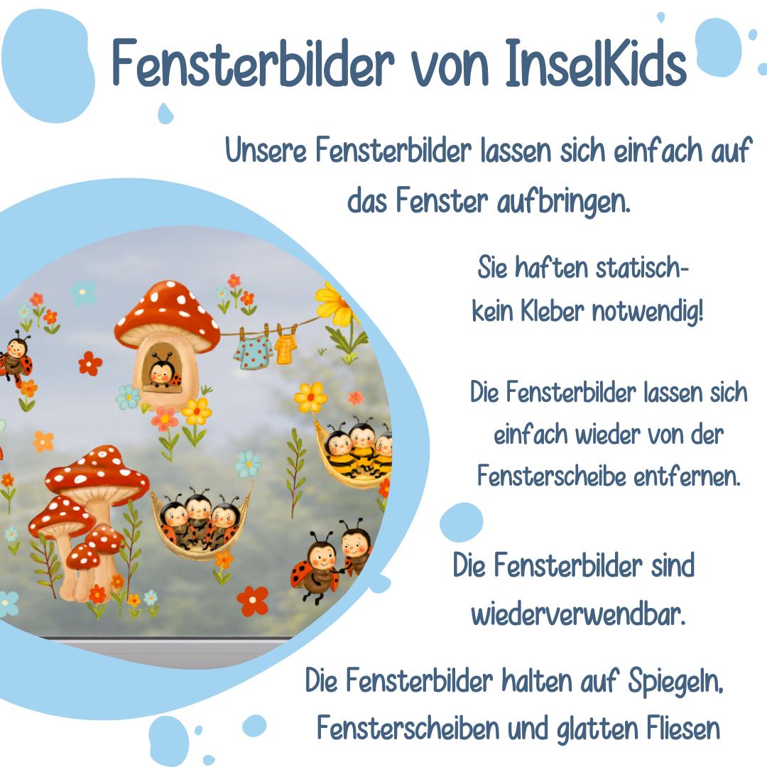 Frühlings-Fensterbilder Marienkäfer und Bienen – statisch haftende Fensterdeko Frühling – Blumen & Bienen wiederverwendbar – 